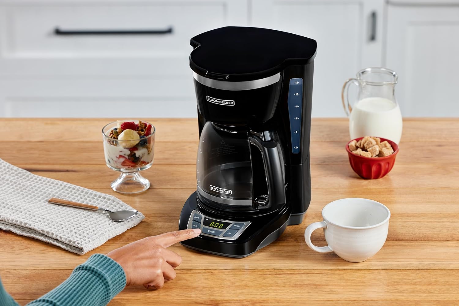 BLACK+DECKER 12-Cup Digital Coffee Maker, Programmable, Washable Basket Filter, Sneak-A-Cup, Auto Brew, Water Window, Keep Hot Plate, Black - Image 12