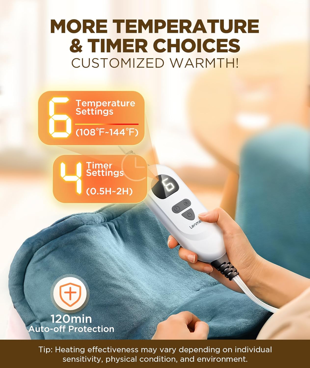 Graphene-Infused Heating Pad 3X Deeper Pain Relief, Weighted Instant Heating Pads for Neck and Shoulders, Heated Wrap w/ 6 Heat Options 4 Auto-Off Timer, Gifts for Mom Women Christmas Birthday - Image 5