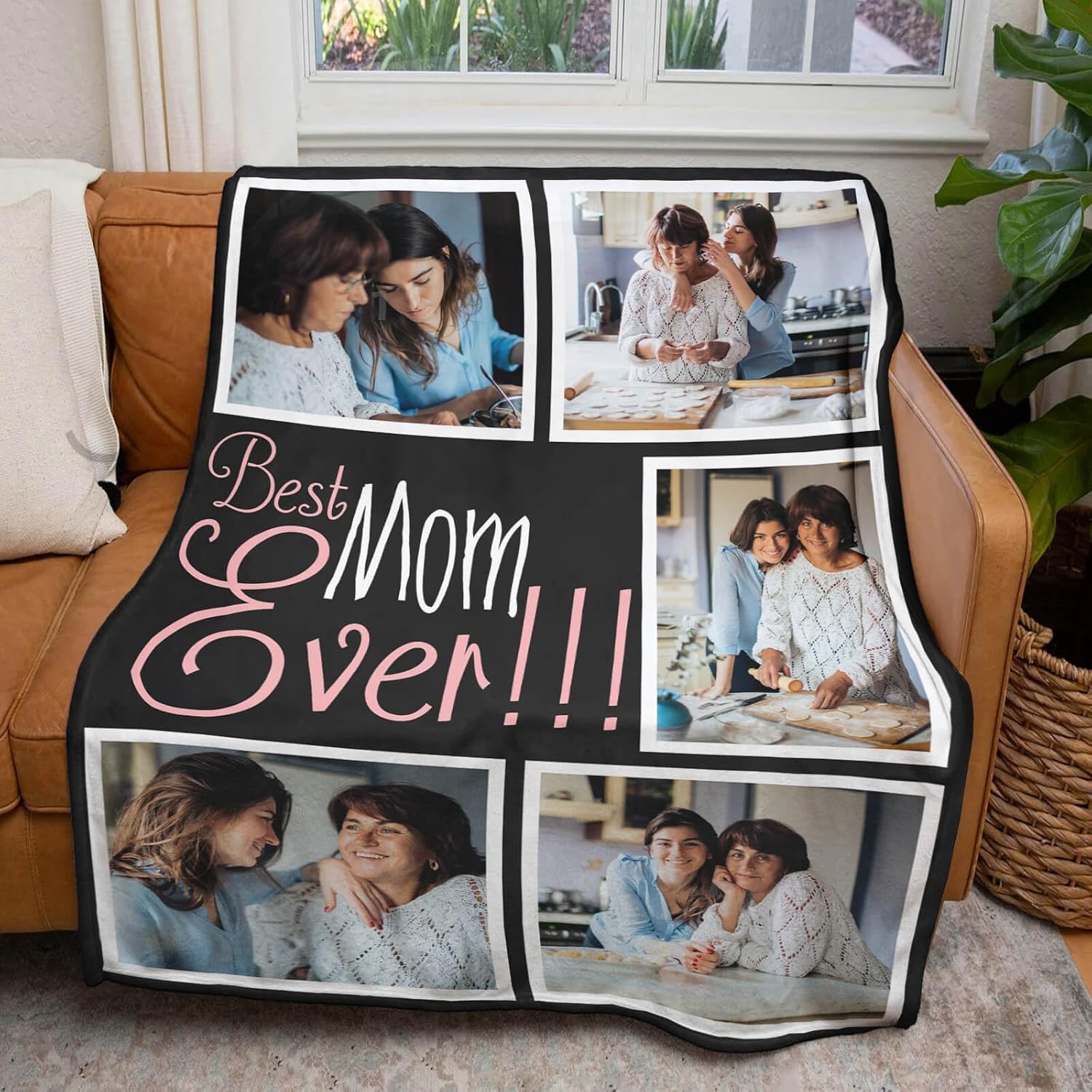 Custom Mom Blanket with 5 Photos Personalized Blanket with Pictures Customized Throw Gifts for Mom Grandma Photo Throw Blanket for Birthday Mother's Day, 15 Colors Available - Image 2