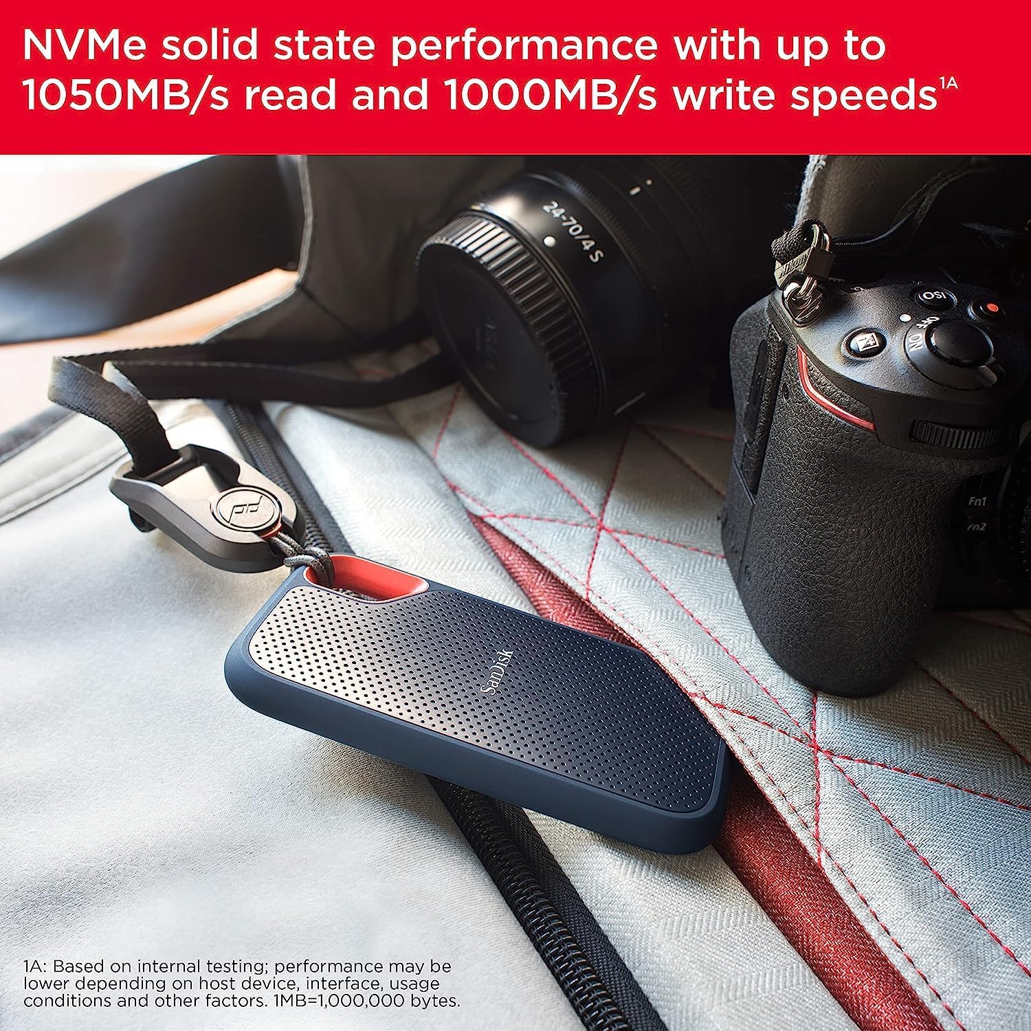 SanDisk 1TB Extreme Portable SSD - Up to 1050MB/s, USB-C, USB 3.2 Gen 2, IP65 Water and Dust Resistance, Updated Firmware - External Solid State Drive - SDSSDE61-1T00-G25 - Image 4