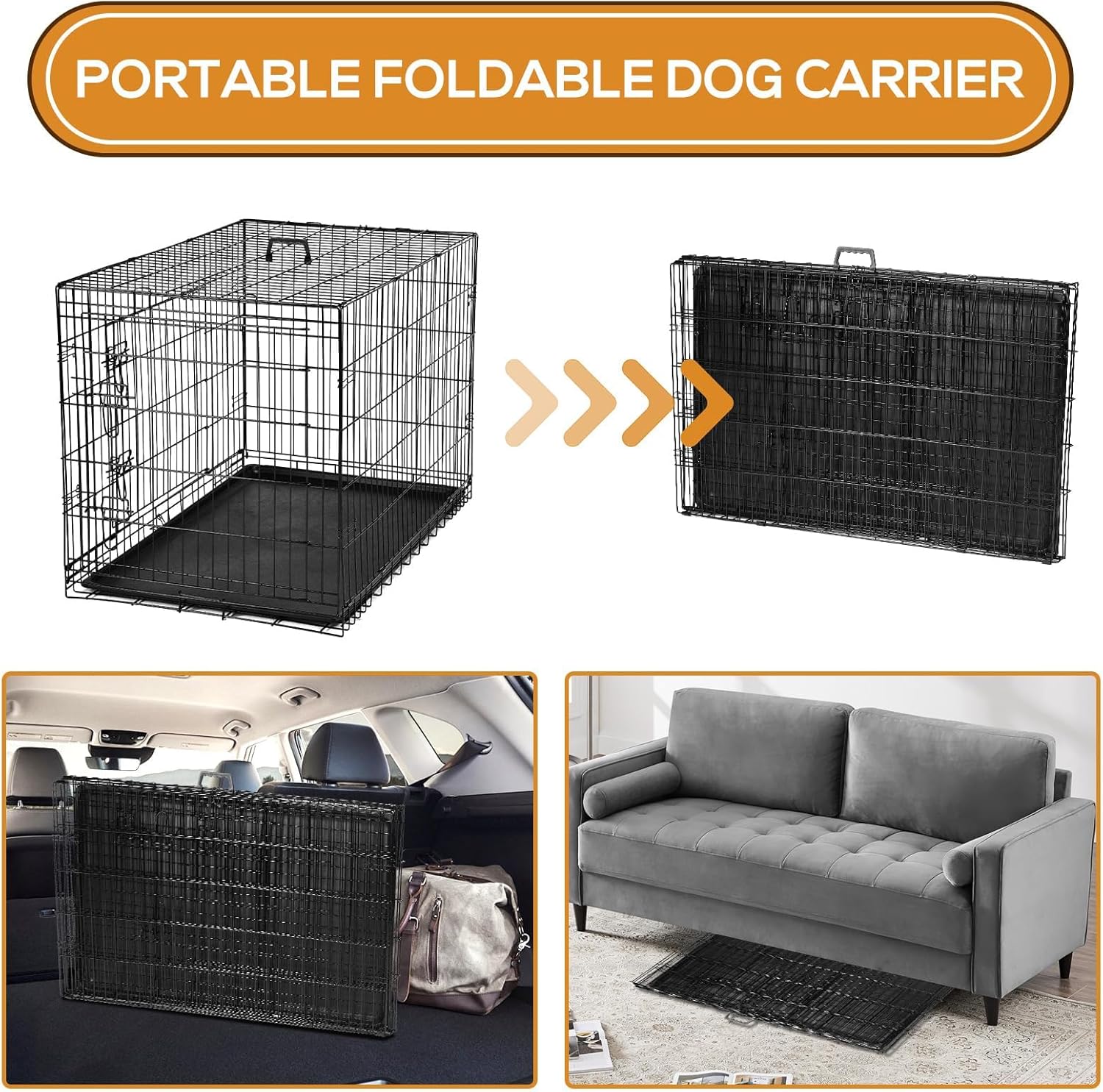 Dog Crate - Medium 36 Inch Double Door Portable Dog Cage, Metal Wire Pet Kennel with Secure Lock, Leak-Proof Pan Tray, Foldable Design for Dogs Pets Indoor Training and Outdoor Trave - Image 5