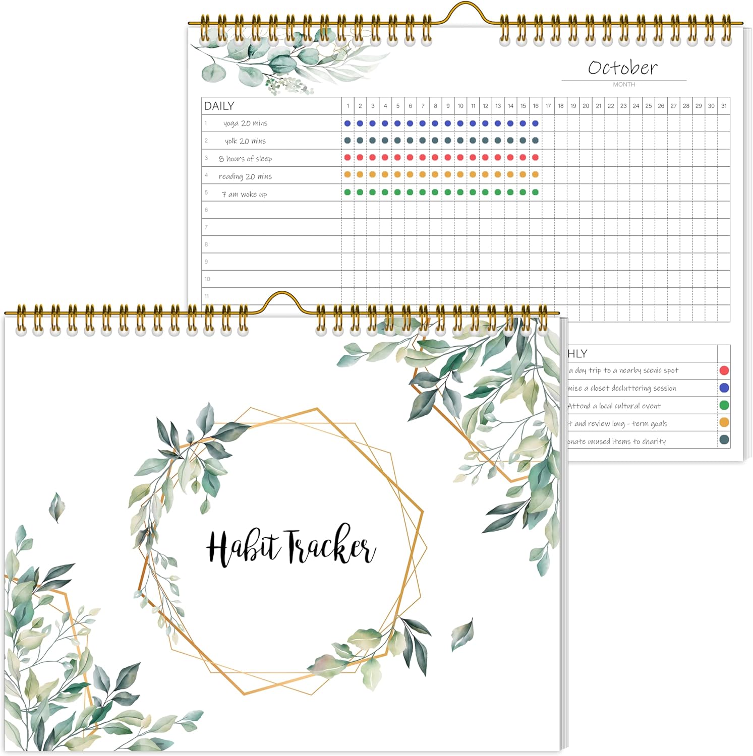 Habit Tracker Calendar,12 Monthly Habit Tracker Journal with Spiral Binding,Undated Weekly Monthly Planner to Boost Productivity&Self Improvement, 8"x10"(Green)