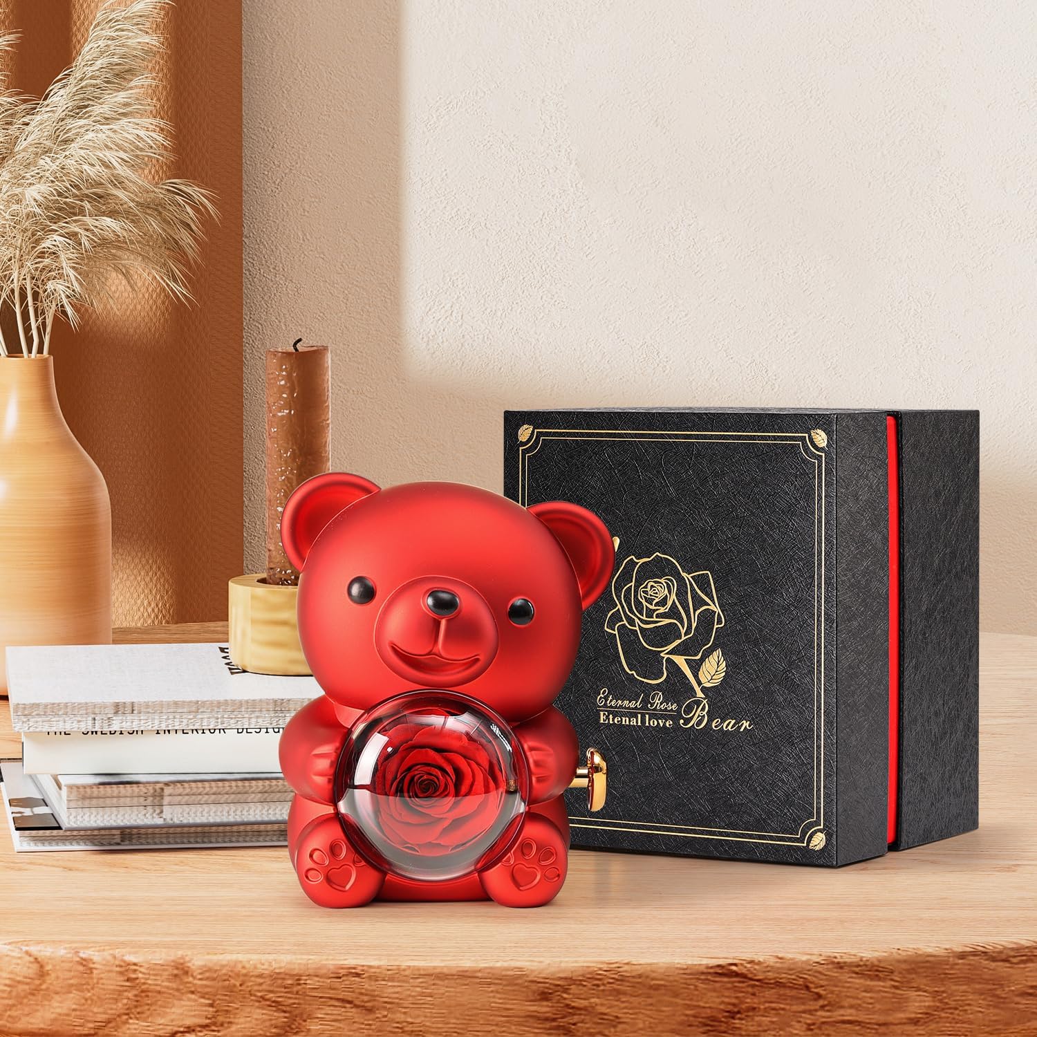 Cute Teddy Bear with Preserved Rose - A Real Rose Flower in Bear with Elegant Gift Box - Romantic Gift for Her in Mother's Day, Weddings, Anniversaries, and Bridal Showers (Red) - Image 5