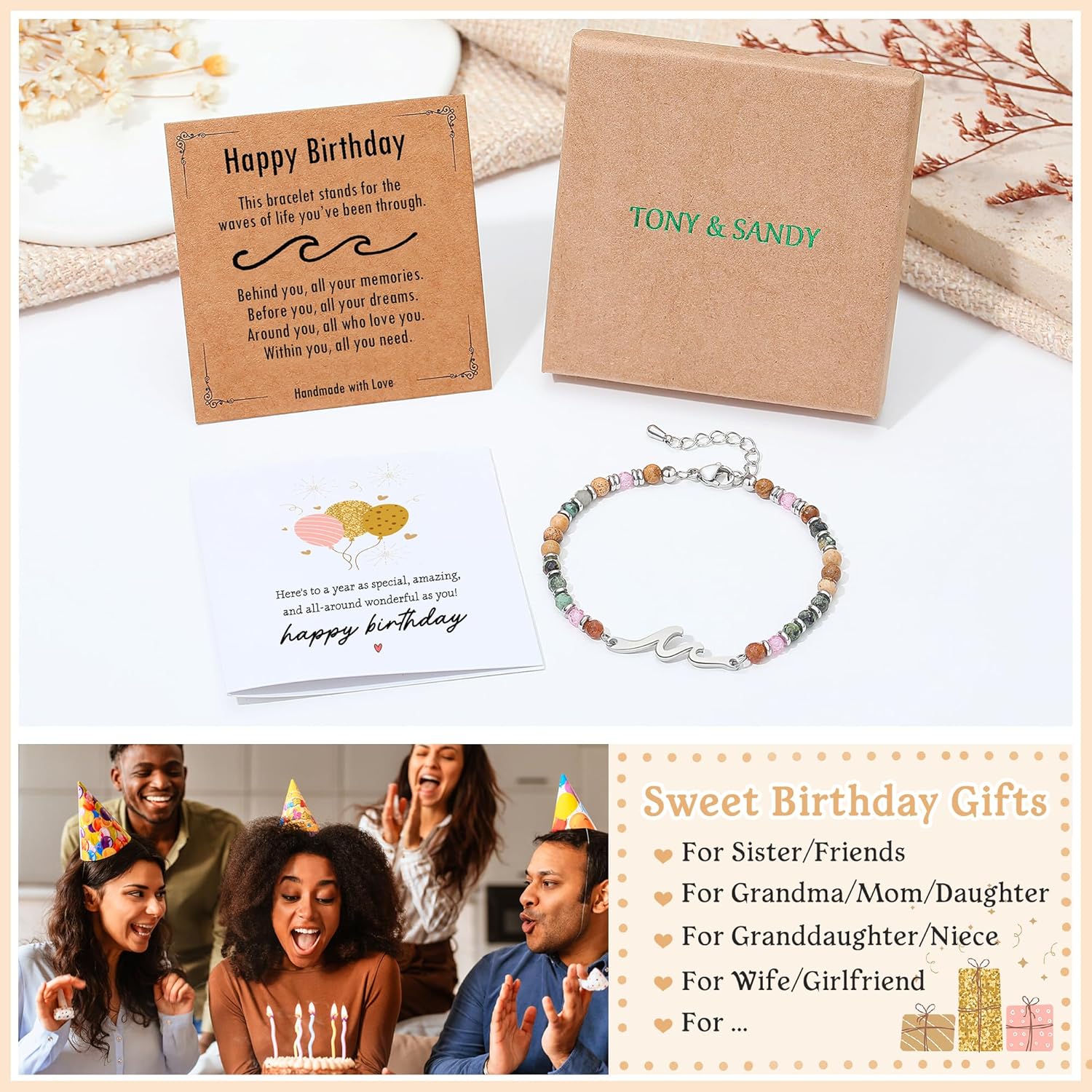 TONY & SANDY Friend Gifts for Women, Unique Birthday Gifts for Women, Sister Gift from Sister, Wave Bracelet, Christmas Easter Mother's Day Gift for Her, Bestie Friendship Bracelets - Image 6