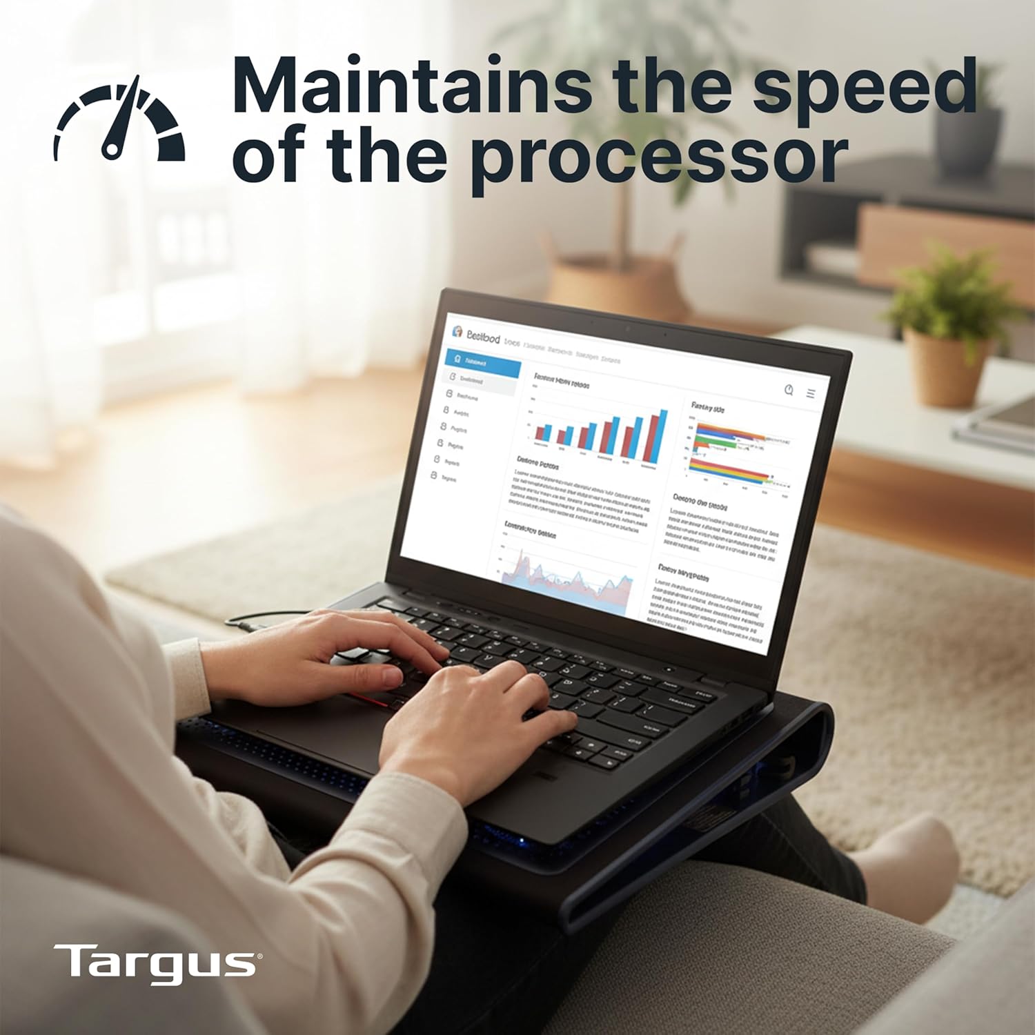 Targus 17 Inch Dual Fan Lap Chill Mat - Soft Neoprene Laptop Cooling Pad for Heat Protection, Fits Most 17" Laptops and Smaller - USB-A Connected Dual Fans for Heat Dispersion (AWE55US) - Image 6