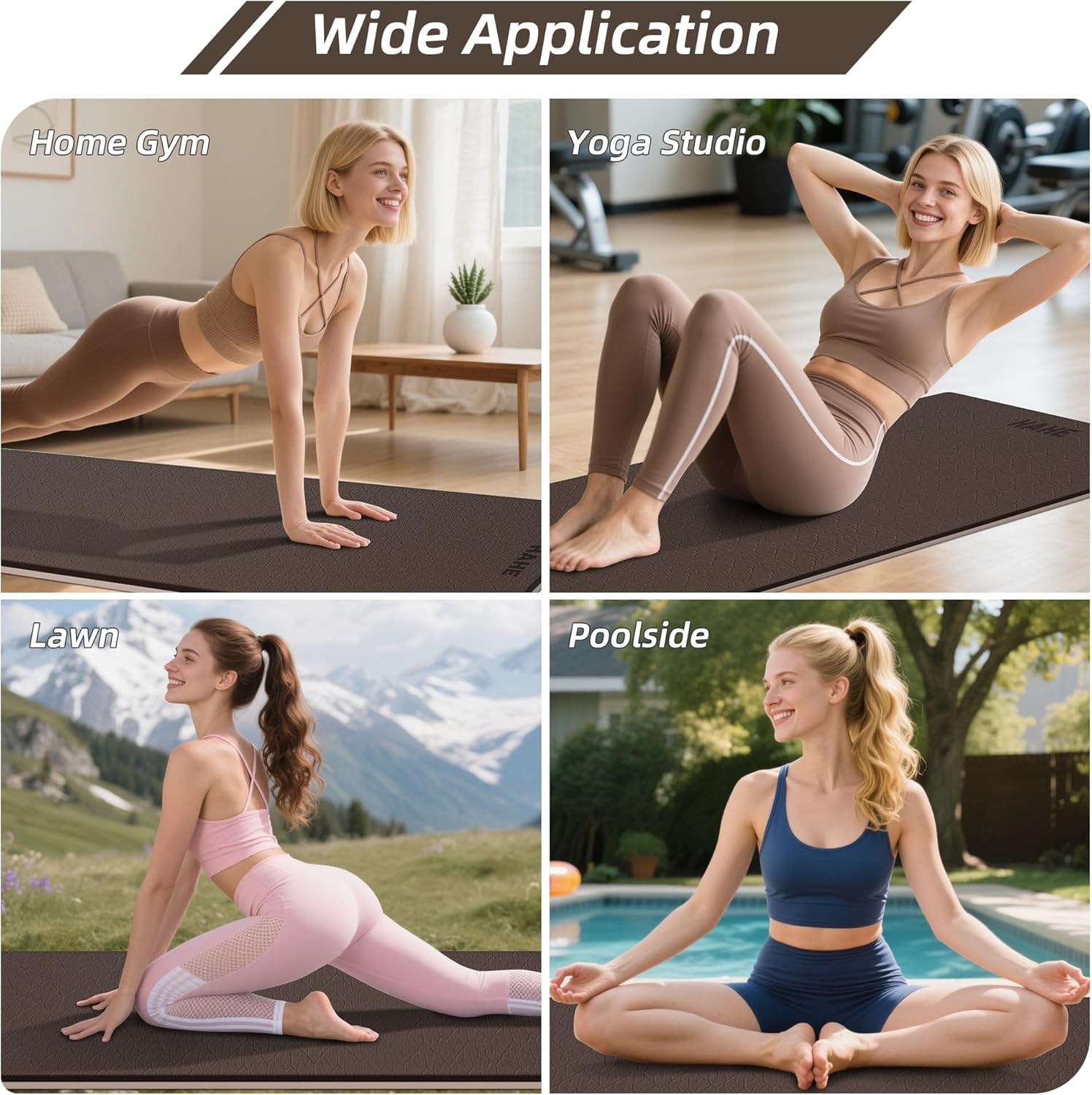 HAHE Yoga Mat Thick, 72"x32"x0.4"Th (10mm), Wide Non-Slip Exercise Mat with Carry Strap, Double-Sided POE Fitness Mat for Yoga, Pilates & Floor Workouts - Image 6