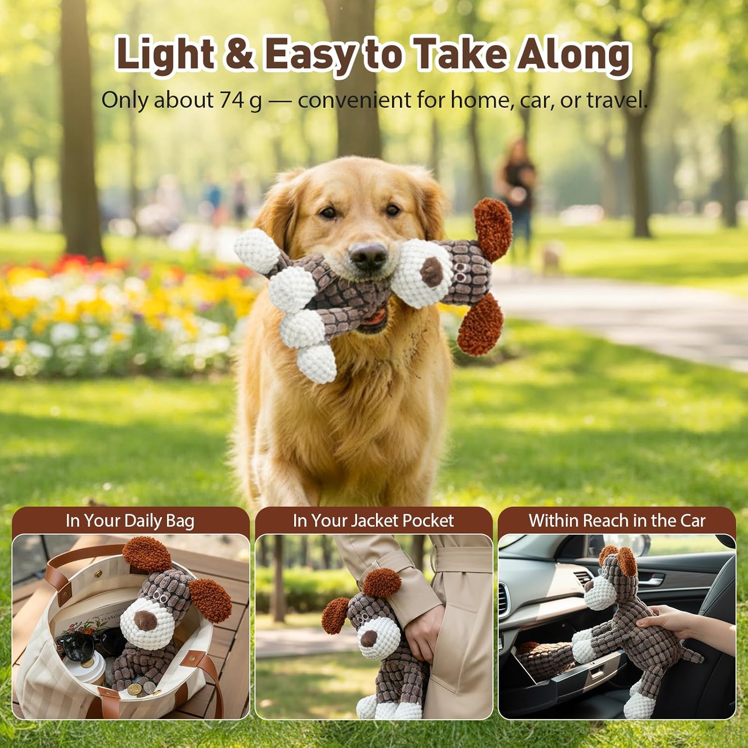 2026 New Dog Toys, Indestructible Plush Dog Toy for Aggressive Chewers, Interactive Squeaky Soft Puppy Chew Toy, Durable Teething Toys for Small Medium Large Dogs (Brown) - Image 8
