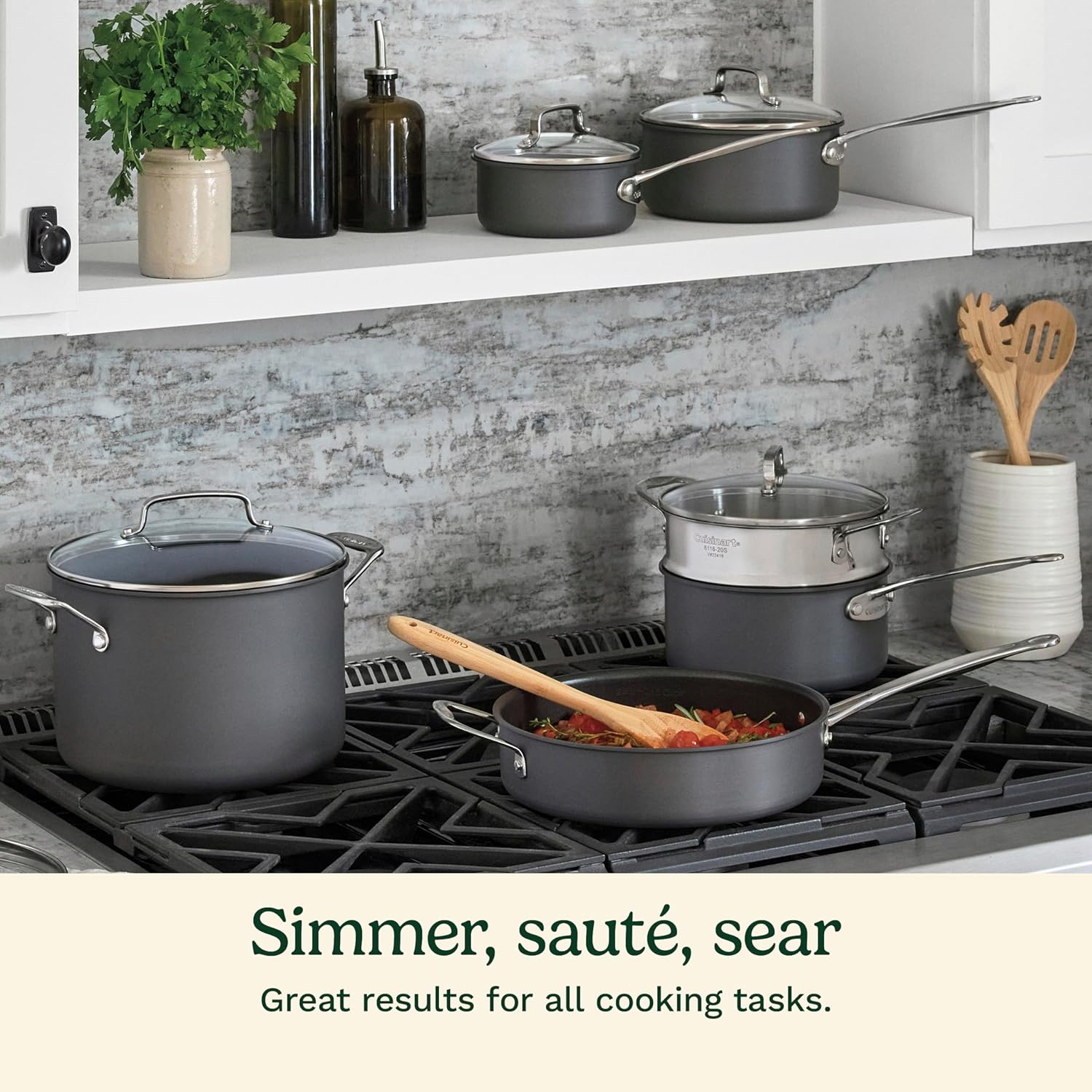 Cuisinart 17-Piece Pots and Pans Set, Non Stick Hard Anodized Cookware Set, Compatible with Electric, Gas Cooktops, Dishwasher Safe, Oven Safe Pot Set, Cool Grip Handles, Aluminum Core for Even Heat - Image 3