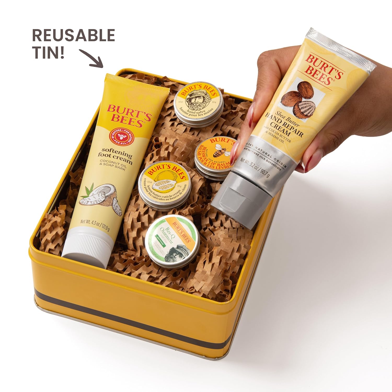 Burt's Bees Gifts Ideas - Classics Set, 6 Products in Giftable Tin – Cuticle Cream, Hand Salve, Lip Balm, Res-Q Ointment, Hand Repair and Foot Cream - Image 4