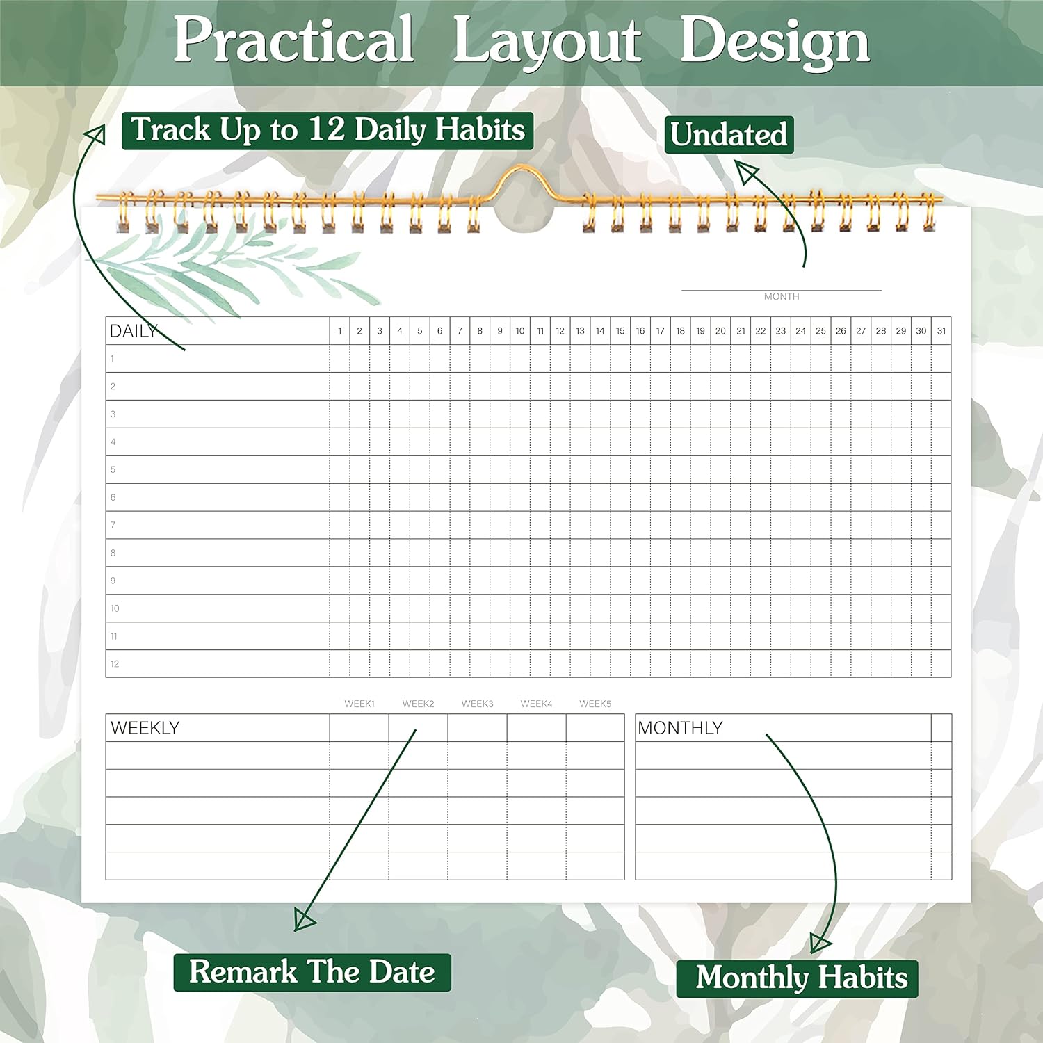 Habit Tracker Calendar- 12 Months Undated Daily, Weekly & Monthly Period Habit Tracker Journal, Writable Habits Track Calendar for Goal Setting, Boost Productivity, Workout Motivation & Self Care Tool - Image 2