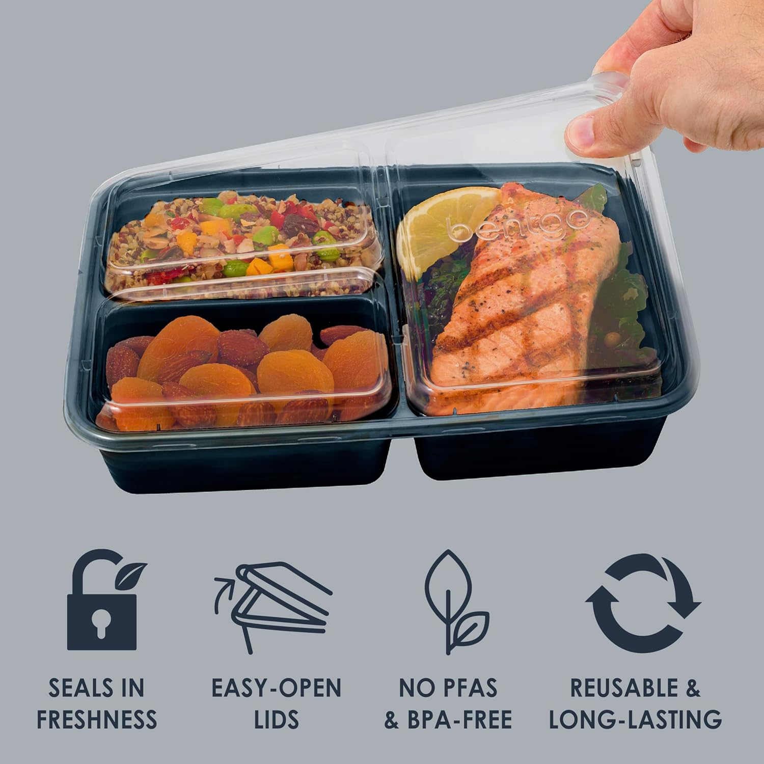 Bentgo Prep - 20-Piece 3-Compartment Reusable Meal Prep Containers with Lids, PFAS & BPA Free Materials, Durable, Microwave, Freezer, & Dishwasher Safe To Go Food Storage (Navy Blue) - Image 4