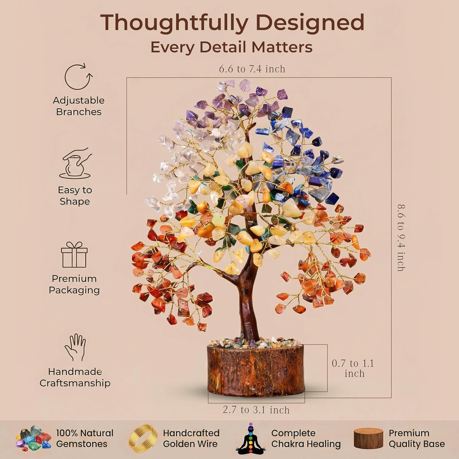 Crystal Tree of Life 7 Chakra Birthday Gifts for Women, Unique Gifts for Her, Home and Office Decor, Handmade Healing Crystals Tree Bring Positive Energy, Money, Good Luck, Gifts for Mom & Love Ones - Image 2