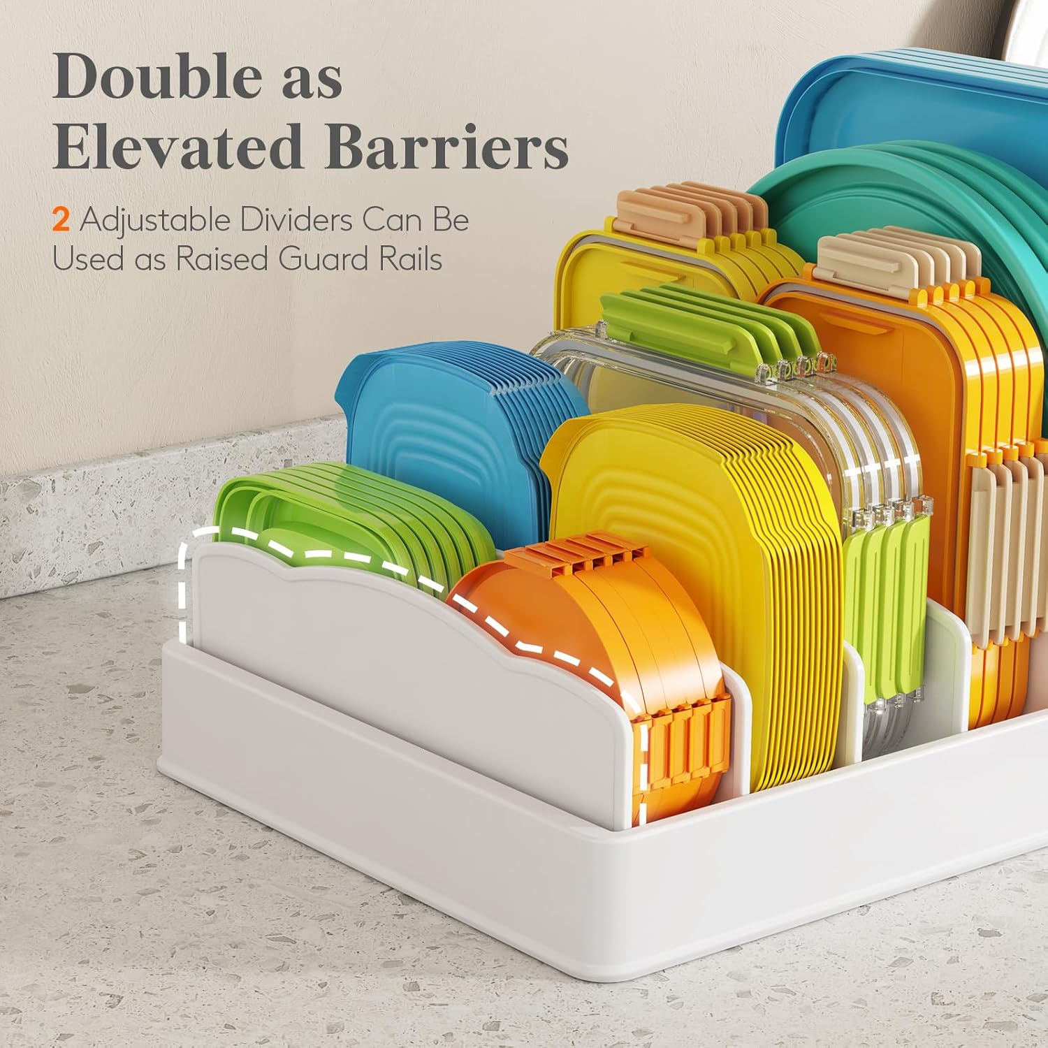 Lifewit Kitchen Cabinet Organizer for Food Contanier Lid, Lid Holder with 6 Adjustable Dividers & 7 Sections for Pantry Organizers and Storage, Home Drawer Organization, Large, 13" x 10" - Image 5