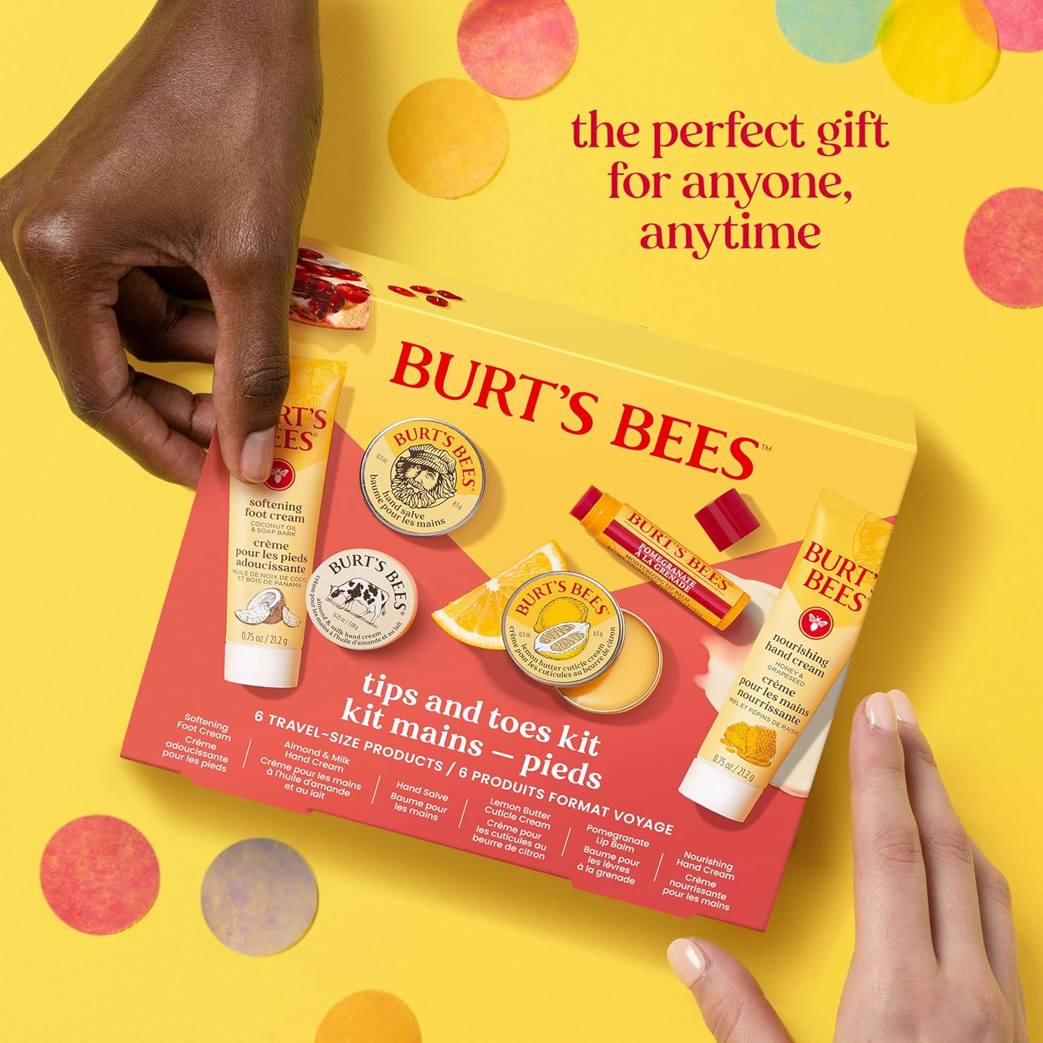 Burt's Bees Gifts Ideas, Tips and Toes Kit, 6 Travel Size Products - Pomegranate Moisturizing Lip Balm, 2 Hand Creams, Foot Cream, Cuticle Cream, and Hand Salve - Image 8