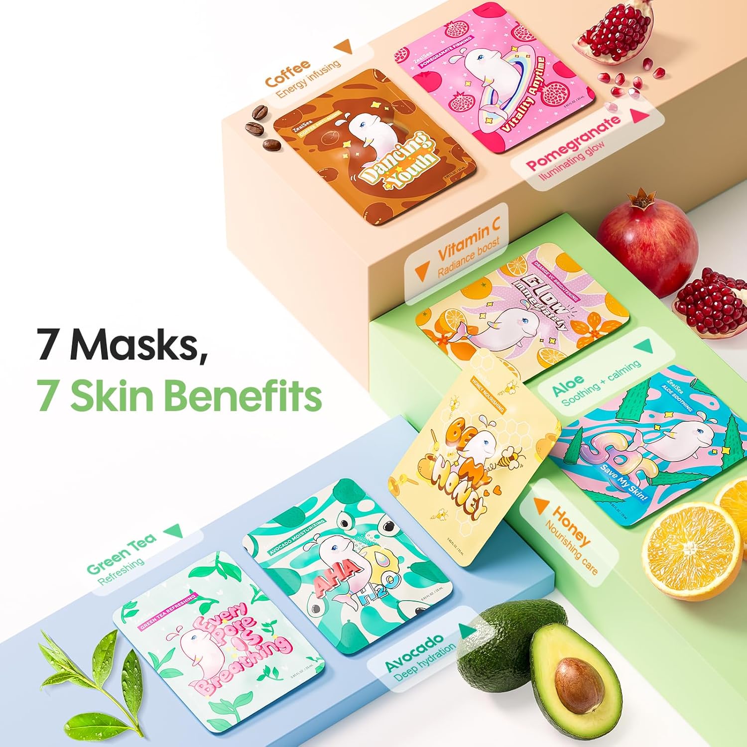 ZealSea Face Masks Skincare for Women, Variety 7Days Facial Sheet Mask Set for Deep Hydrating & Glow, Daily Self-Care Gift & Family Moment for Teens Kids Girls Birthday Party, Safe for all Skin types - Image 3