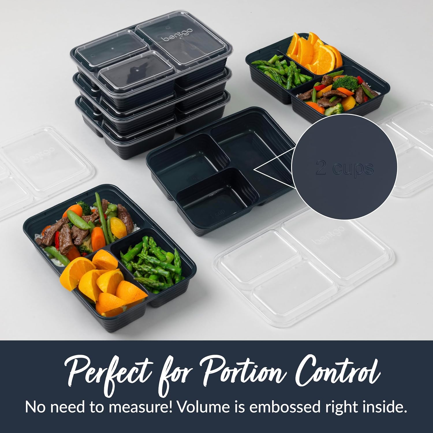 Bentgo Prep - 20-Piece 3-Compartment Reusable Meal Prep Containers with Lids, PFAS & BPA Free Materials, Durable, Microwave, Freezer, & Dishwasher Safe To Go Food Storage (Navy Blue) - Image 6