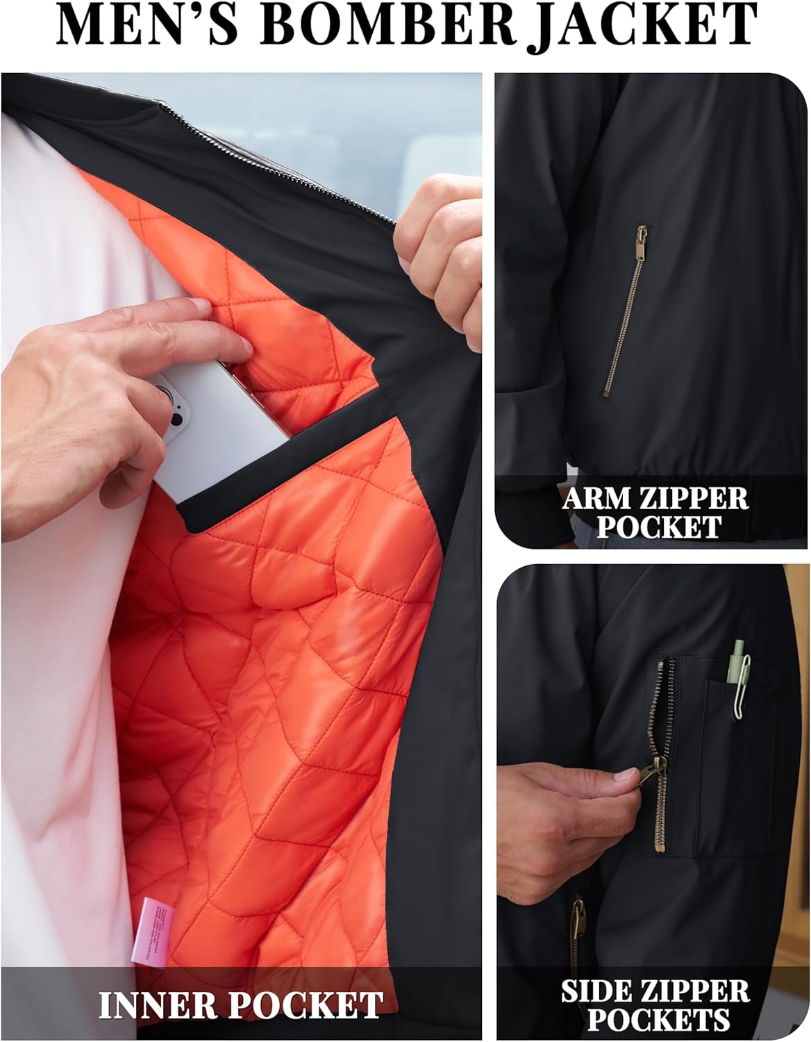 TACVASEN Men's Jackets-Bomber Jacket Fall Winter Warm Windbreaker Full Zip Casual Padded Coats - Image 5