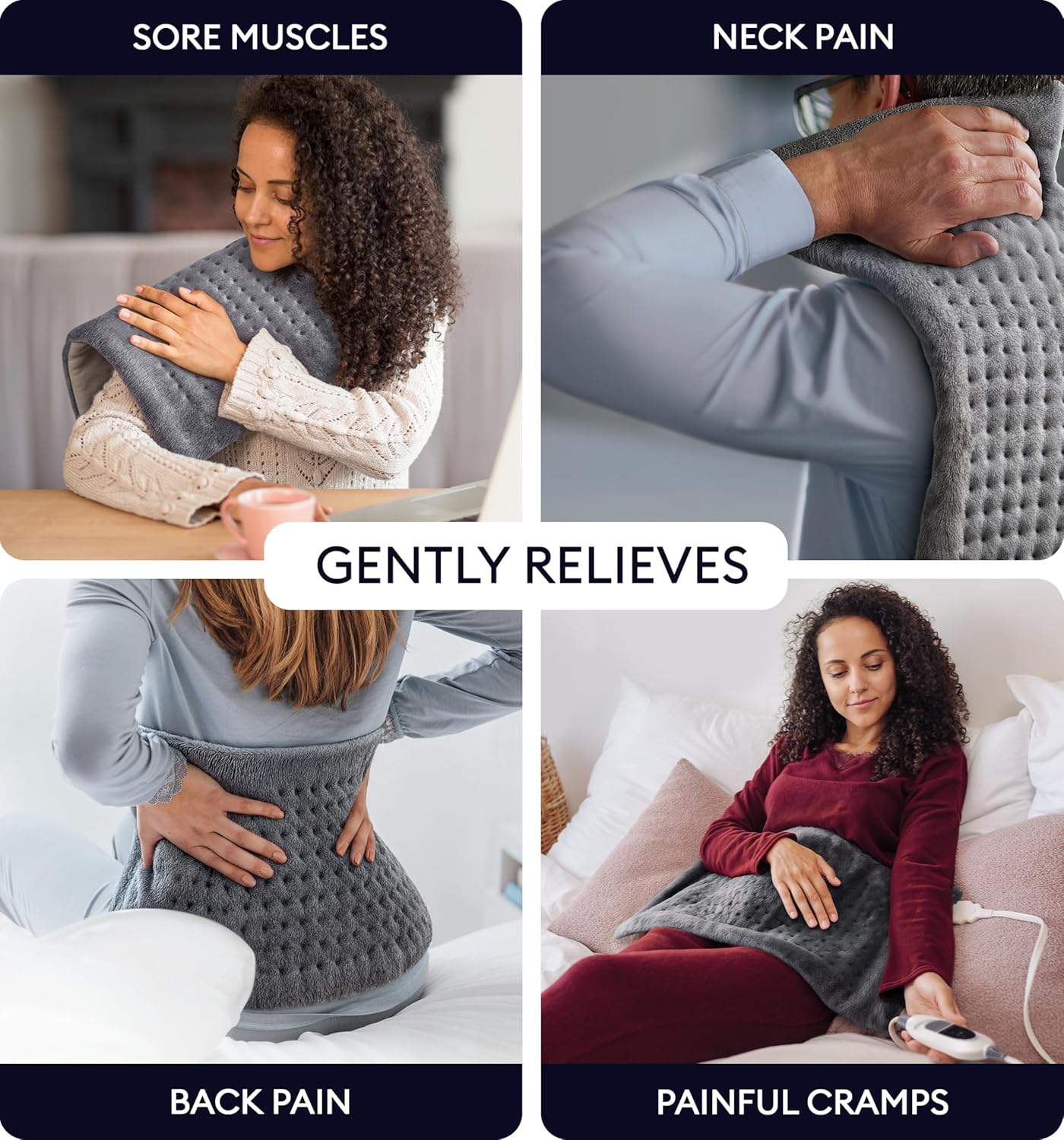 GENIANI Electric Heating Pad for Back Pain & Cramps Relief, Electric Throw, Auto Shut Off, Machine Washable, Heating Pad for Neck & Shoulder (12×24", Tabby Gray) - Image 2