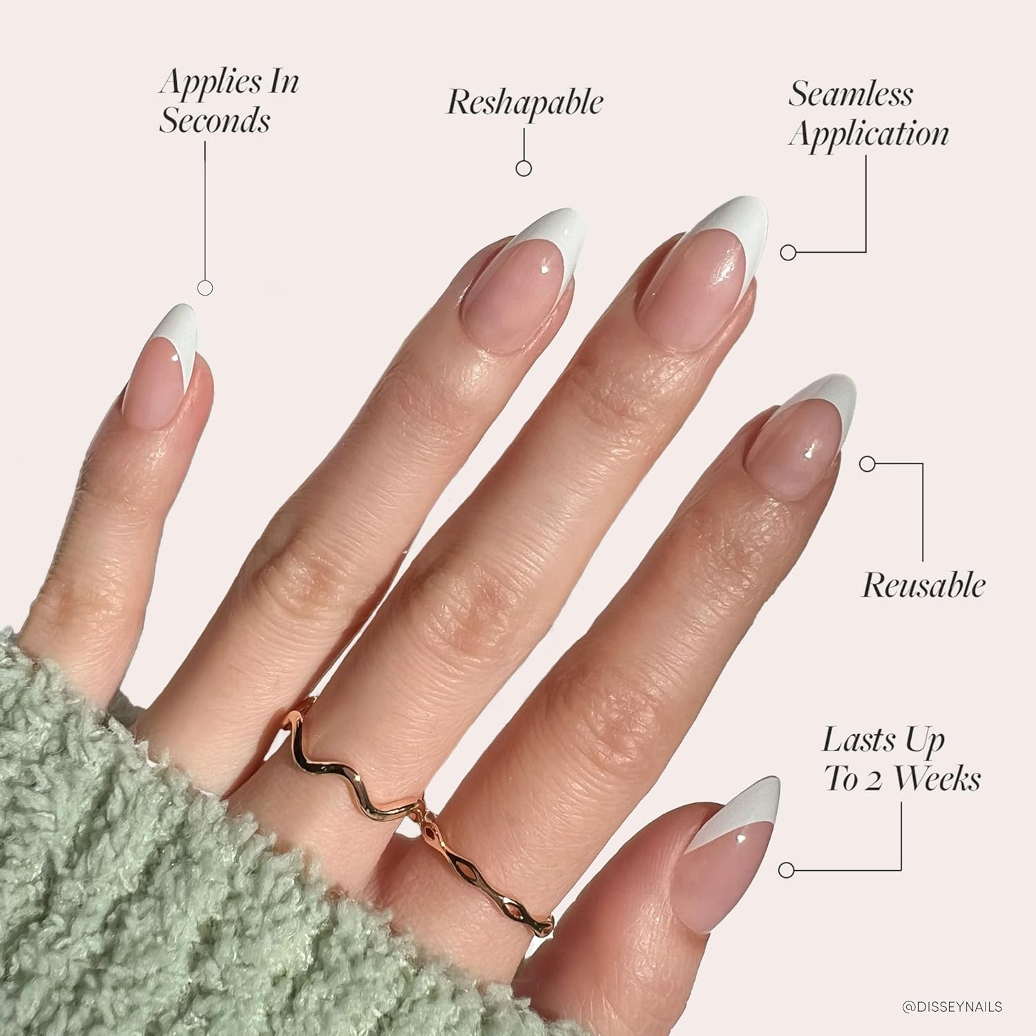 Glamnetic Press On Nails - MaDamn | French Tip UV Finish Short Pointed Almond Fake Nails, Salon Quality Semi-Transparent Nails in 12 Sizes - 24 Nail Kit with Glue - Image 3