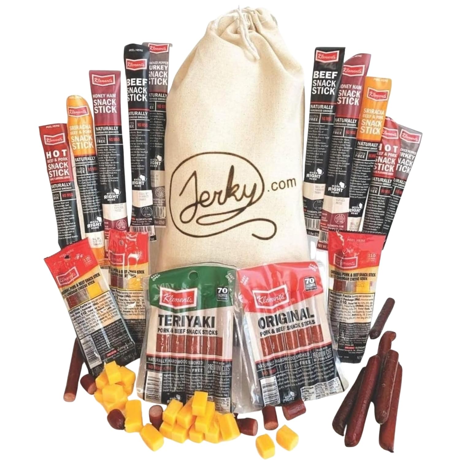 Jerky.com 26pc Meat Sticks Variety Pack | Beef Jerky Gifts for Men | Low Sugar & High Protein | Gluten Free & Keto Meat Sticks | Pork, Turkey, Ham Beef Jerky Sticks & Cheese Sticks | Birthday Gifts for Men