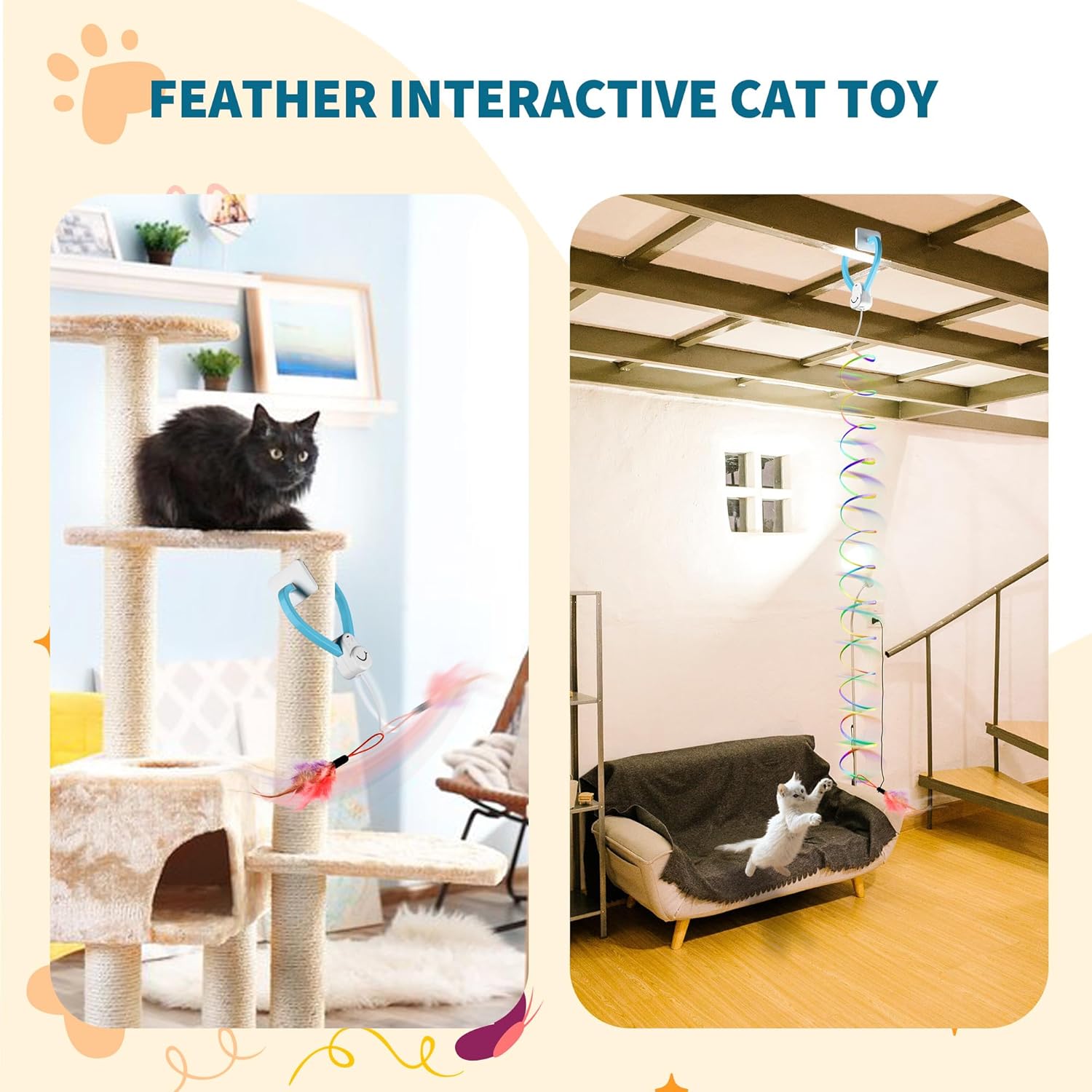 Interactive Cat Toys for Indoor Cats,Automatic String Feather Wand Teaser Enrichment Toy,USB-Rechargeable,Safe Self Play Chase Exercise,Hanging Cat Door Frame Toy for Bored Indoor Adult & Kitten Cats - Image 9