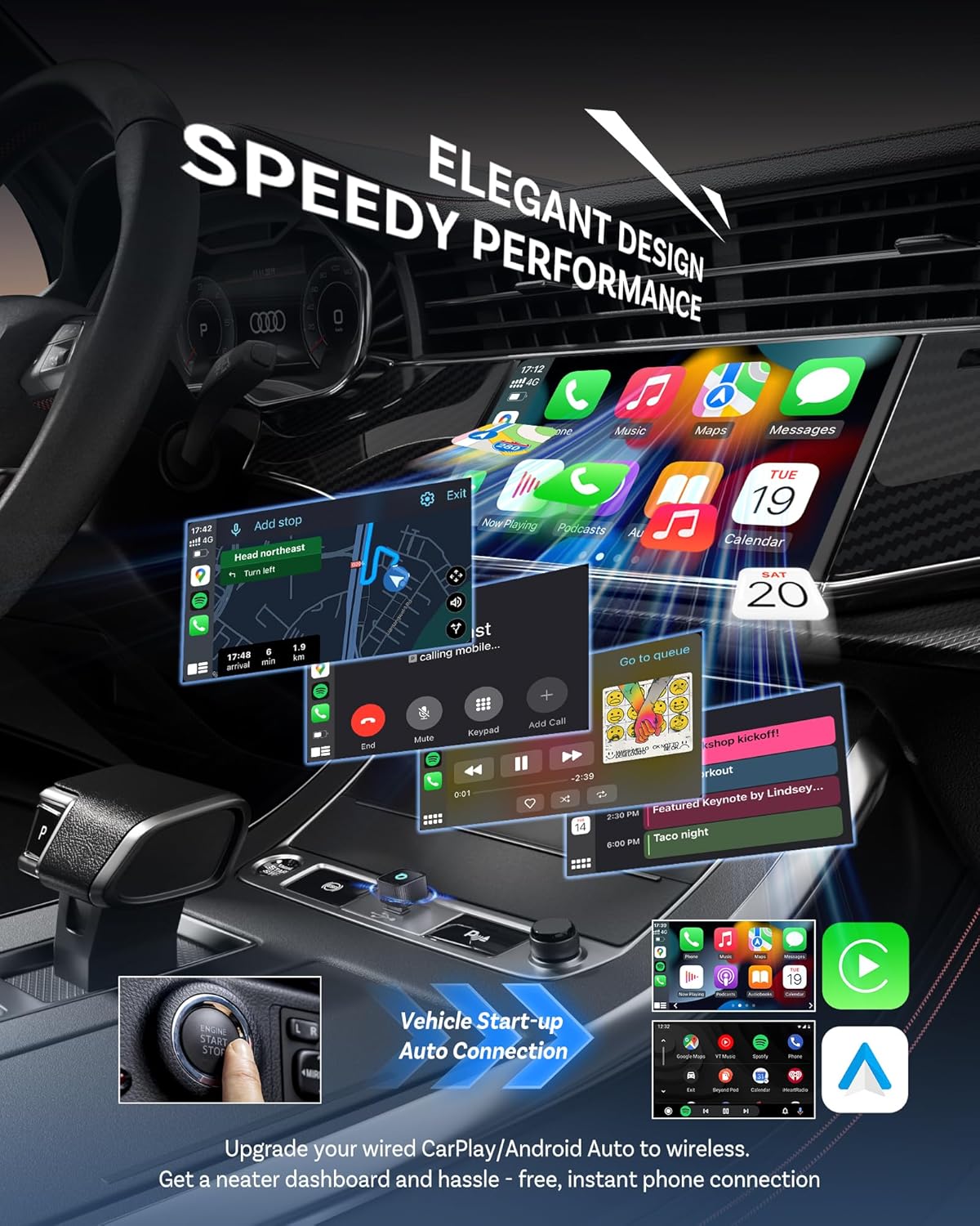 Ottocast Mini Cube 3.0 USB C Wireless CarPlay Adapter, Android Auto Wireless Adapter, Plug & Play with Fast Auto-Reconnect, Mini Car Adapter - Image 2