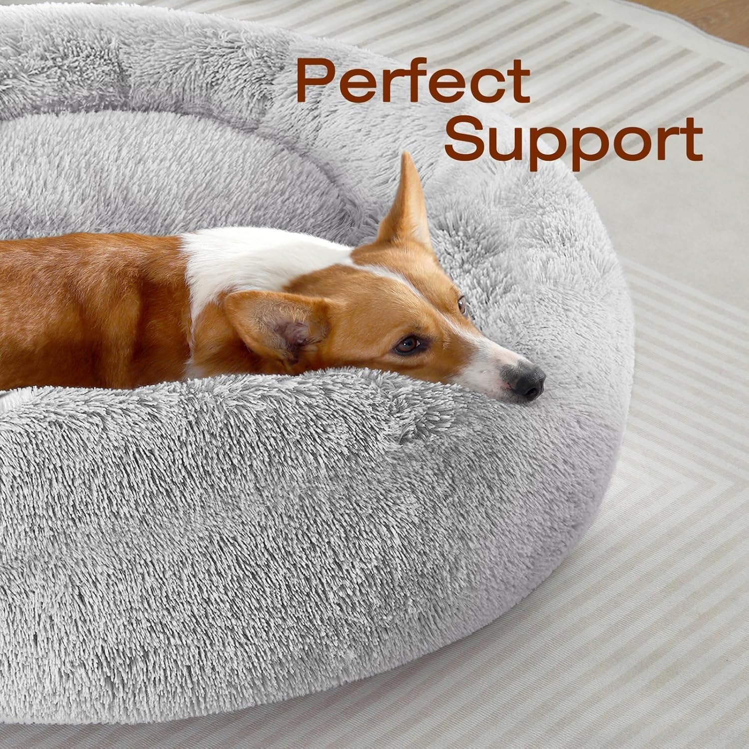JOLLYVOGUE Small Dog Bed, Calming Soft Anti-Anxiety Donut Cat Bed, Washable Round Fluffy Cushion for Small and Medium Pets (20") - Image 2