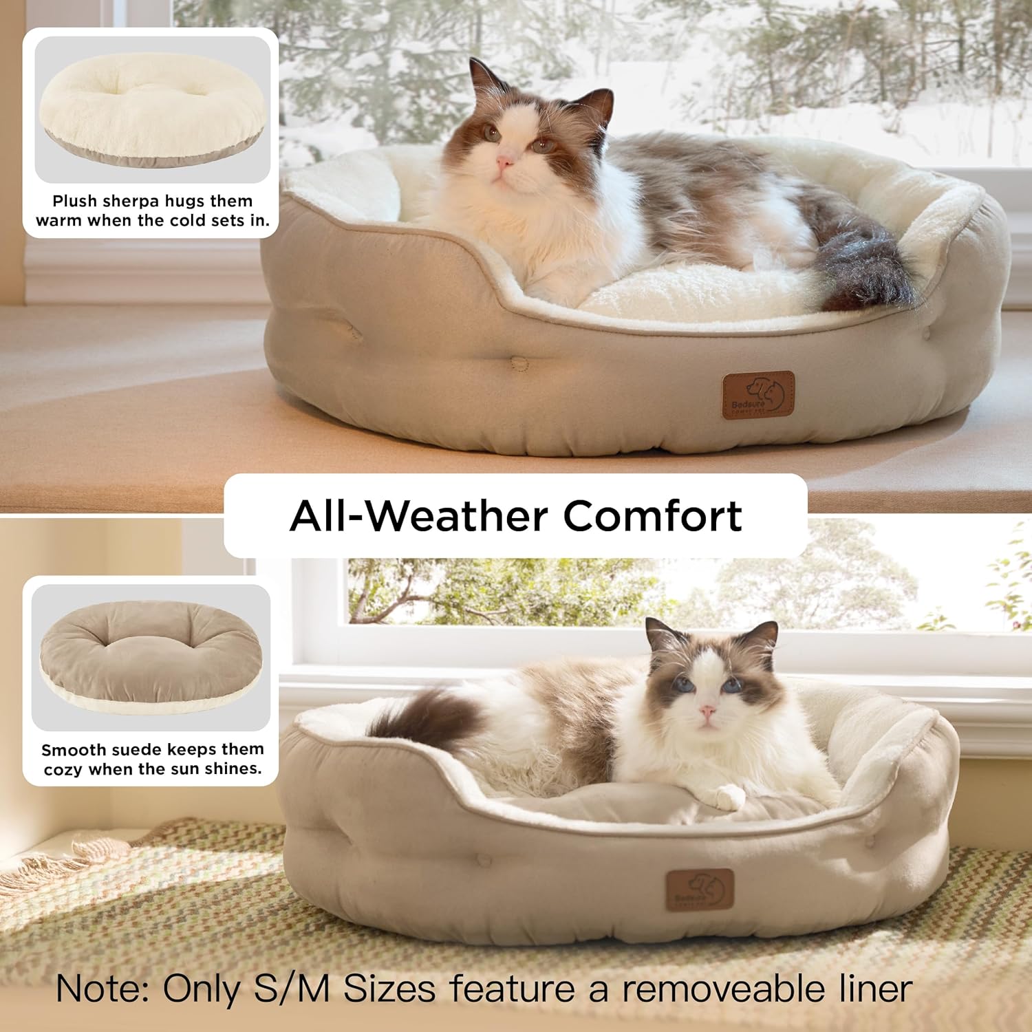 Bedsure Dog Beds for Small Dogs - Round Cat Beds for Indoor Cats, Washable Pet Bed for Puppy and Kitten with Slip-Resistant Bottom, 20 Inches, Camel - Image 2