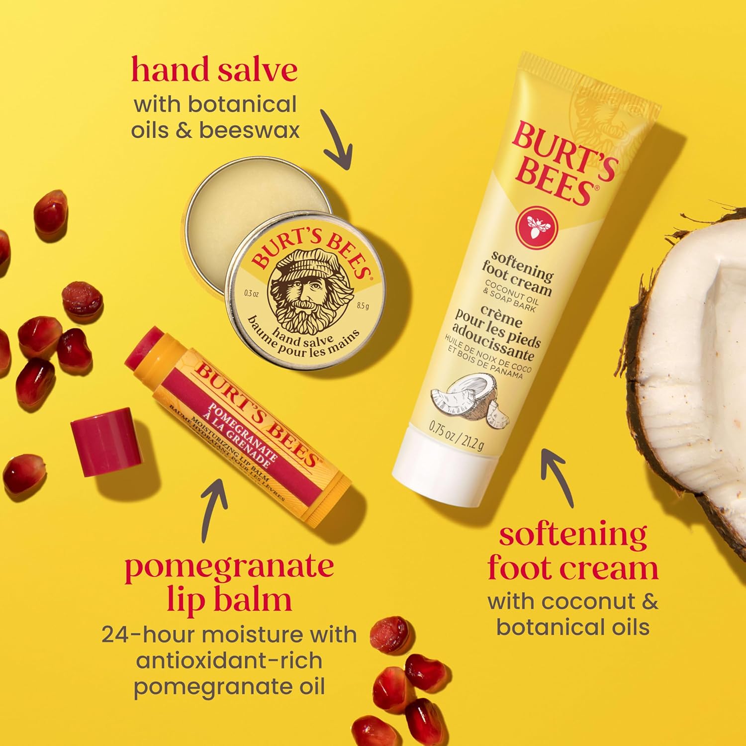Burt's Bees Gifts Ideas, Tips and Toes Kit, 6 Travel Size Products - Pomegranate Moisturizing Lip Balm, 2 Hand Creams, Foot Cream, Cuticle Cream, and Hand Salve - Image 7