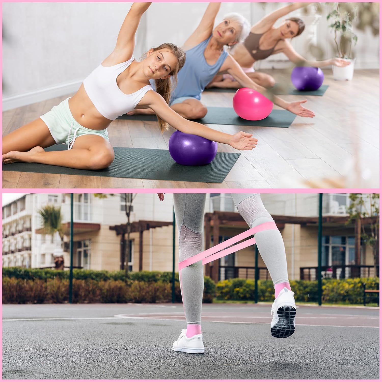 Poen Pilates Equipment Kit for Home Workout Pilates Ring and Ball Set for Women 12'' Circle Yoga Fitness Essentials Kit with Resistance Bands, Yoga Strap, Socks,Bag - Image 6