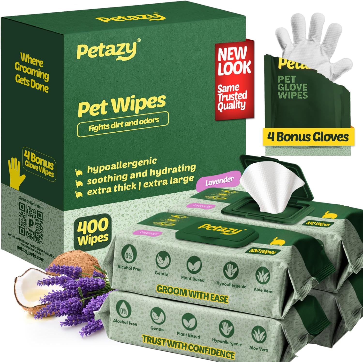 Pet Wipes for Dogs and Cats – Hypoallergenic Dog Wipes for Cleaning & Deodorizing Paws and Butt, Grooming & Hydrating Body, Ears and Face, Lavender Scent, 400 Pack