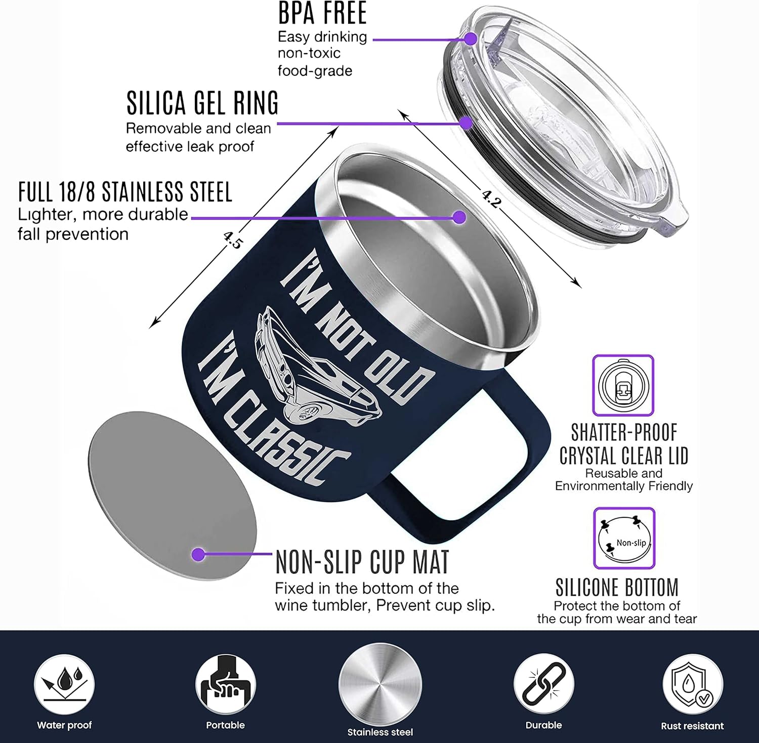 Gifts for Dad from Daughter, Son, Kids on Fathers Day, Christmas - Grandpa Gifts for Christmas - Birthday gifts for Grandpa - Dad Birthday gifts - Funny Mug 14oz, Navy Insulated Stainless Steel - Image 2