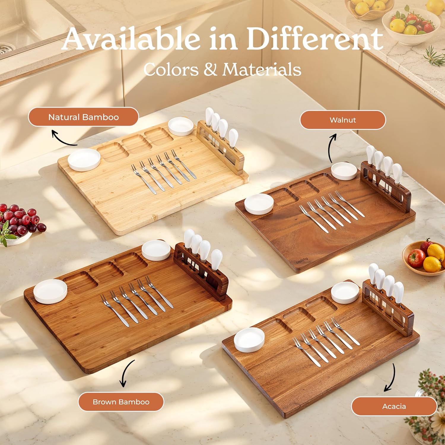 SMIRLY Charcuterie Boards Set, Large Cheese Board Set, Natural Bamboo Charcuterie Tray Cheese Platter with Accessories - Housewarming Gifts New Home, Wedding & Bridal Shower Gifts for Women, Couples - Image 9