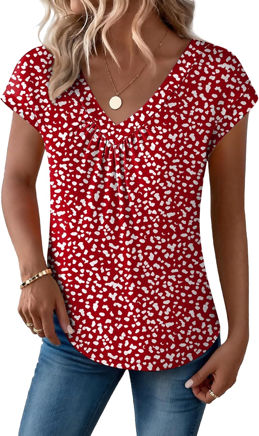 Zeagoo Womens Tops Short Sleeve V Neck Shirts Summer Dressy Casual Business Clothes Work Blouses Fashion Clothing Outfits - Image 3