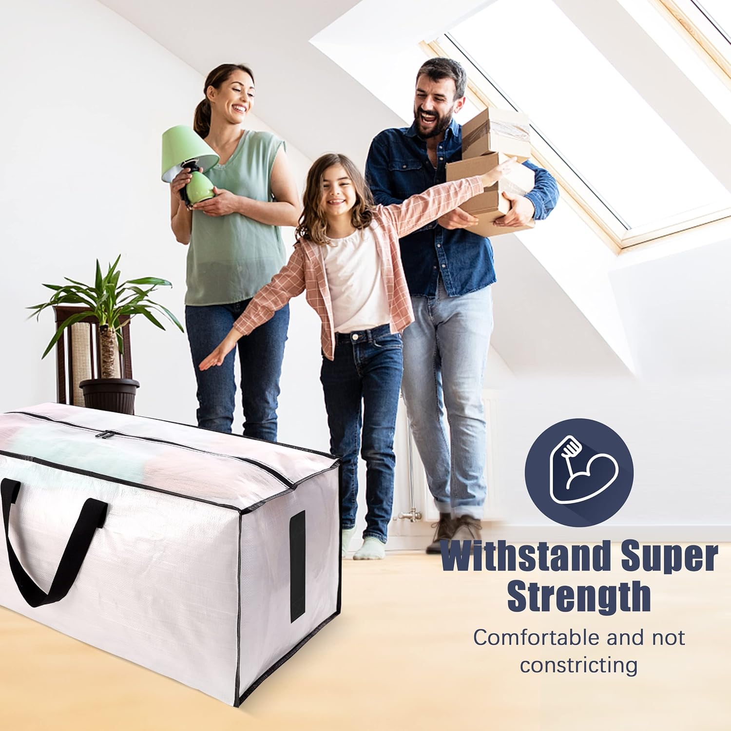 8 Pack Large Strong Moving Bags with Zippers & Carrying Handles - Water-Resistant - Heavy Duty Storage Tote for Space Saving, Fold Flat, Alternative to Moving Box (Semi-Transparent) - Image 5