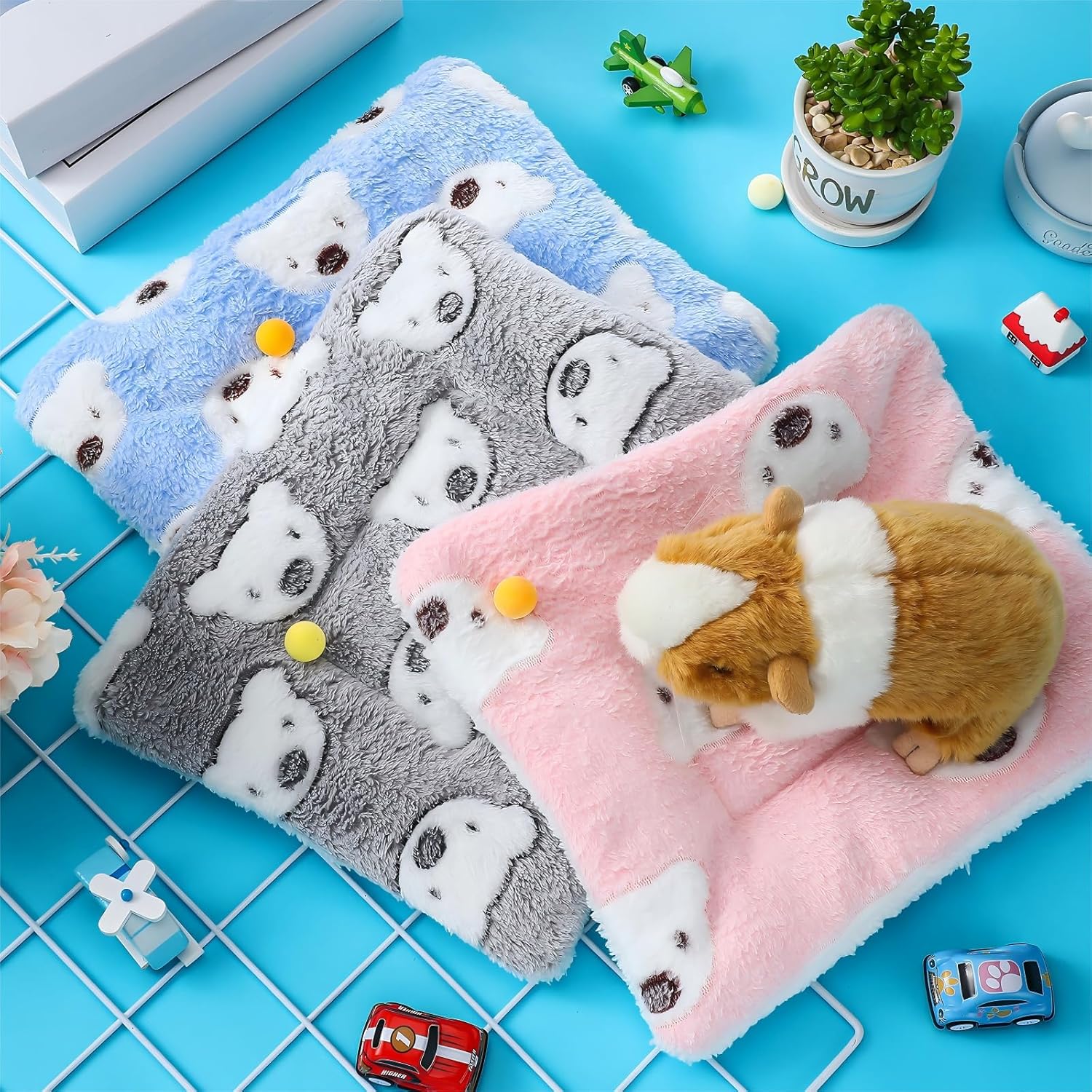 Jetec 3 Pcs Bunny Guinea Pig Beds Soft Bunny Mats Warm Guinea Pig Mat Small Animal Winter Bed Pads Fleece Sleeping Pads for Indoor Rabbit Hamster Squirrel Hedgehog Chinchilla Ferret(Bear) - Image 5