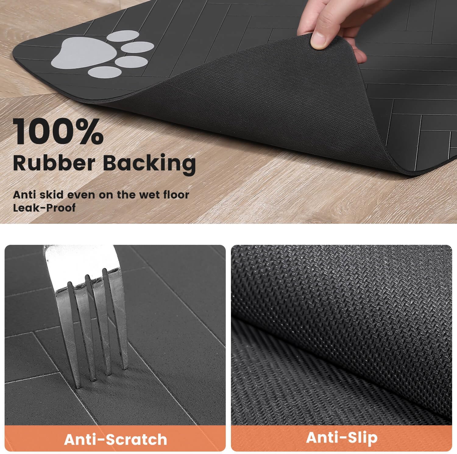 Pet Feeding Mat-Absorbent Pet Placemat for Food and Water Bowl, with Waterproof Rubber Backing, Quick Dry Water Dispenser Mat for Dog and Cat (20"x12", Striped Dark Gray) - Image 5