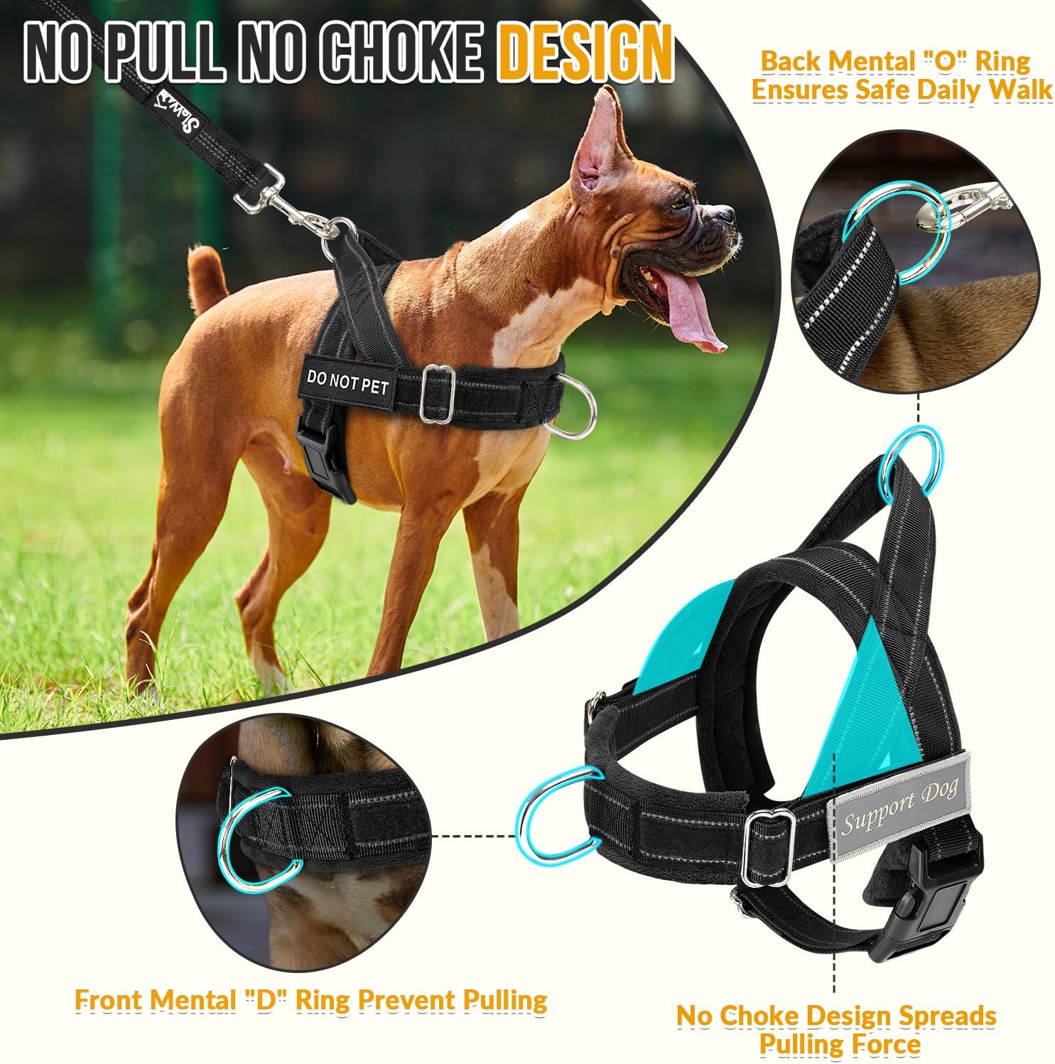 SlowTon No Pull Dog Harness - Heavy Duty Dog Harness and Leash Set for Medium Large Dogs, Reflective Tactical Harness with Soft Padded and Front Clip for Easy Walk and Training (Black L) - Image 2