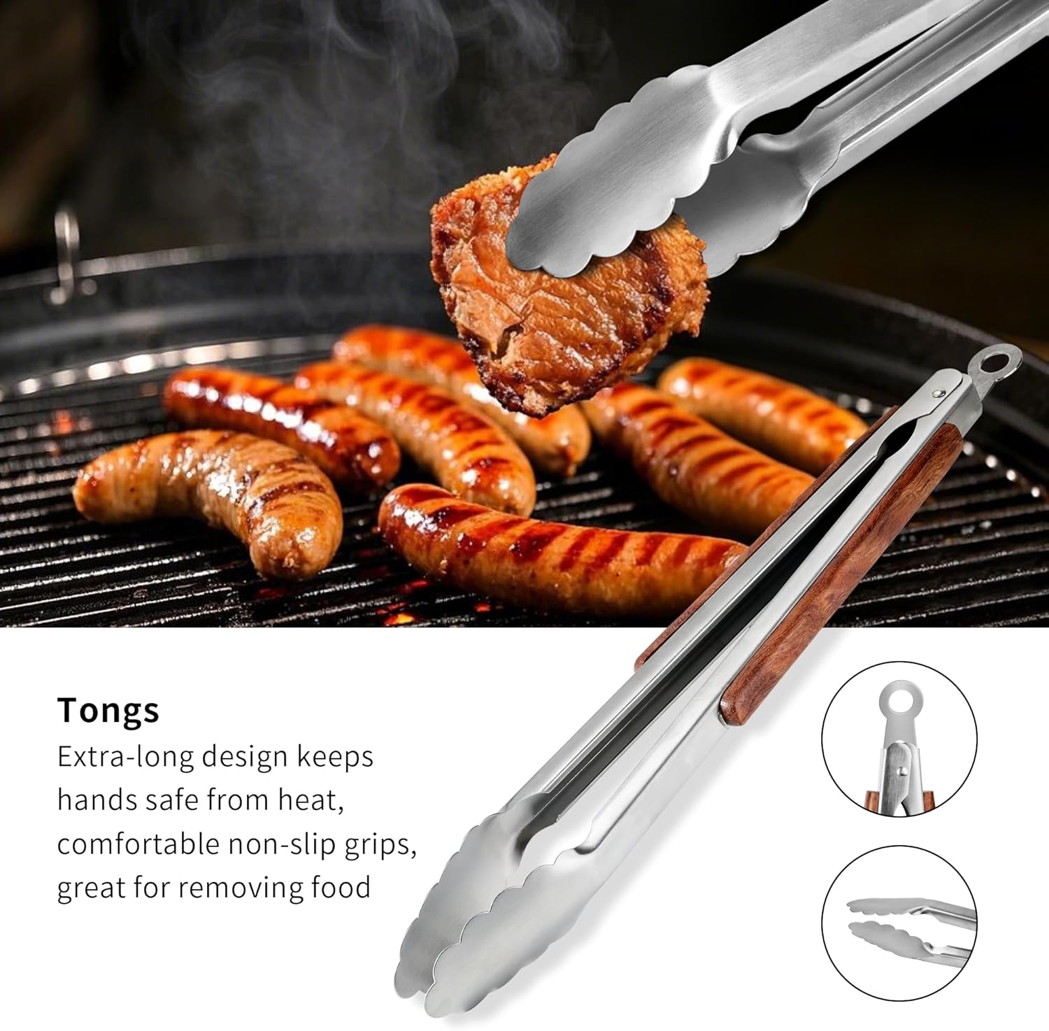 FJNATINH Heavy-Duty Grilling Accessories Rose Wooden BBQ Grilling Tools Set,Outdoor Grill Set with Spatula, Fork, Brush & Tongs,Essential Accessories for Barbecue & Grill. Ideal Gift for Men - Image 5