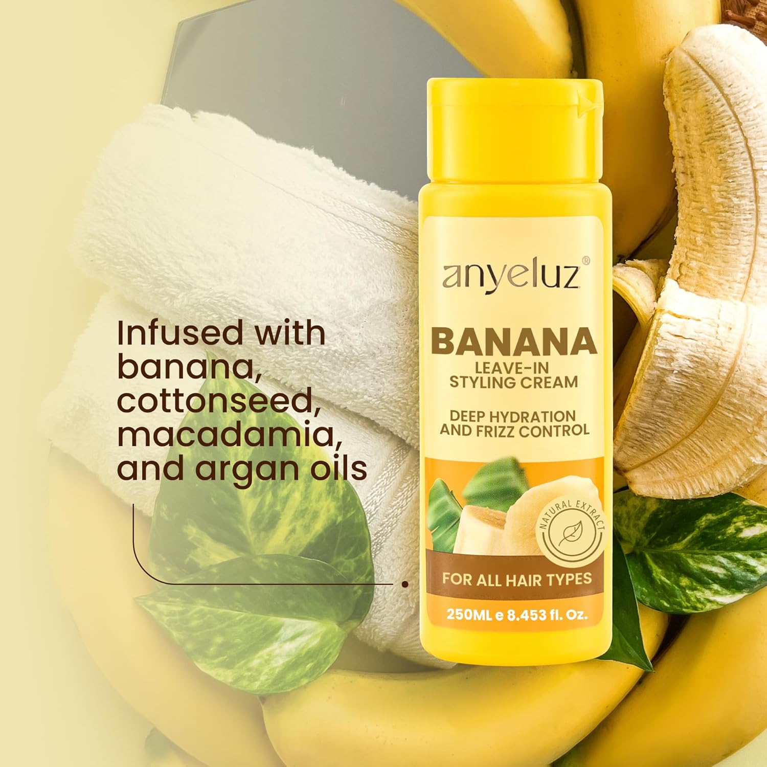 ANYELUZ Banana Leave-In Styling Cream - Leave-In Conditioner for Frizz Control and Shine, Strengthens and Smooths Hair - Image 4