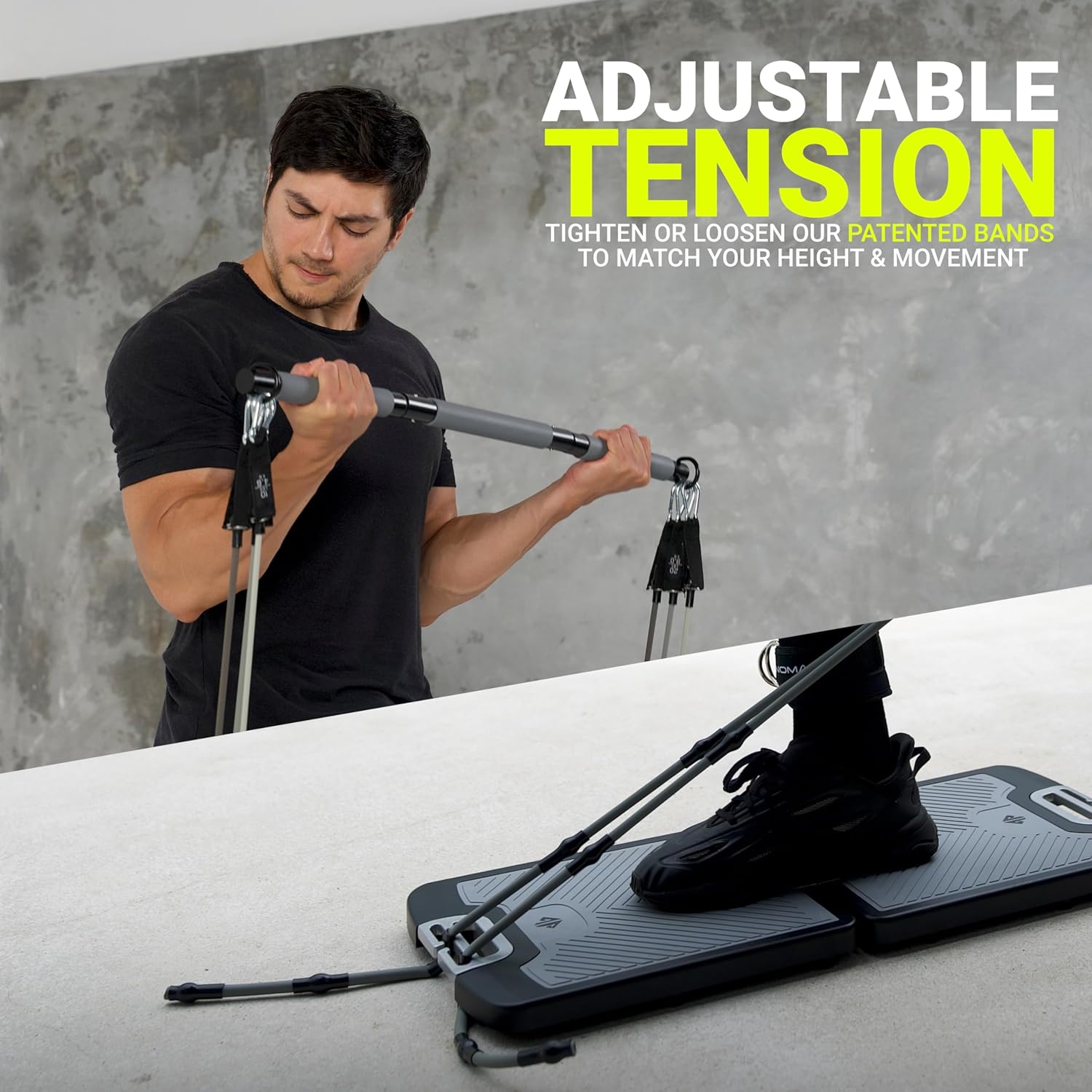 EVO Gym - Portable Home Gym Strength Training Equipment, At Home Gym | All in One Gym - Resistance Bands, Base Holds Gym Bar & Handles for Travel | Portable Gym & Home Exercise Equipment - Image 4