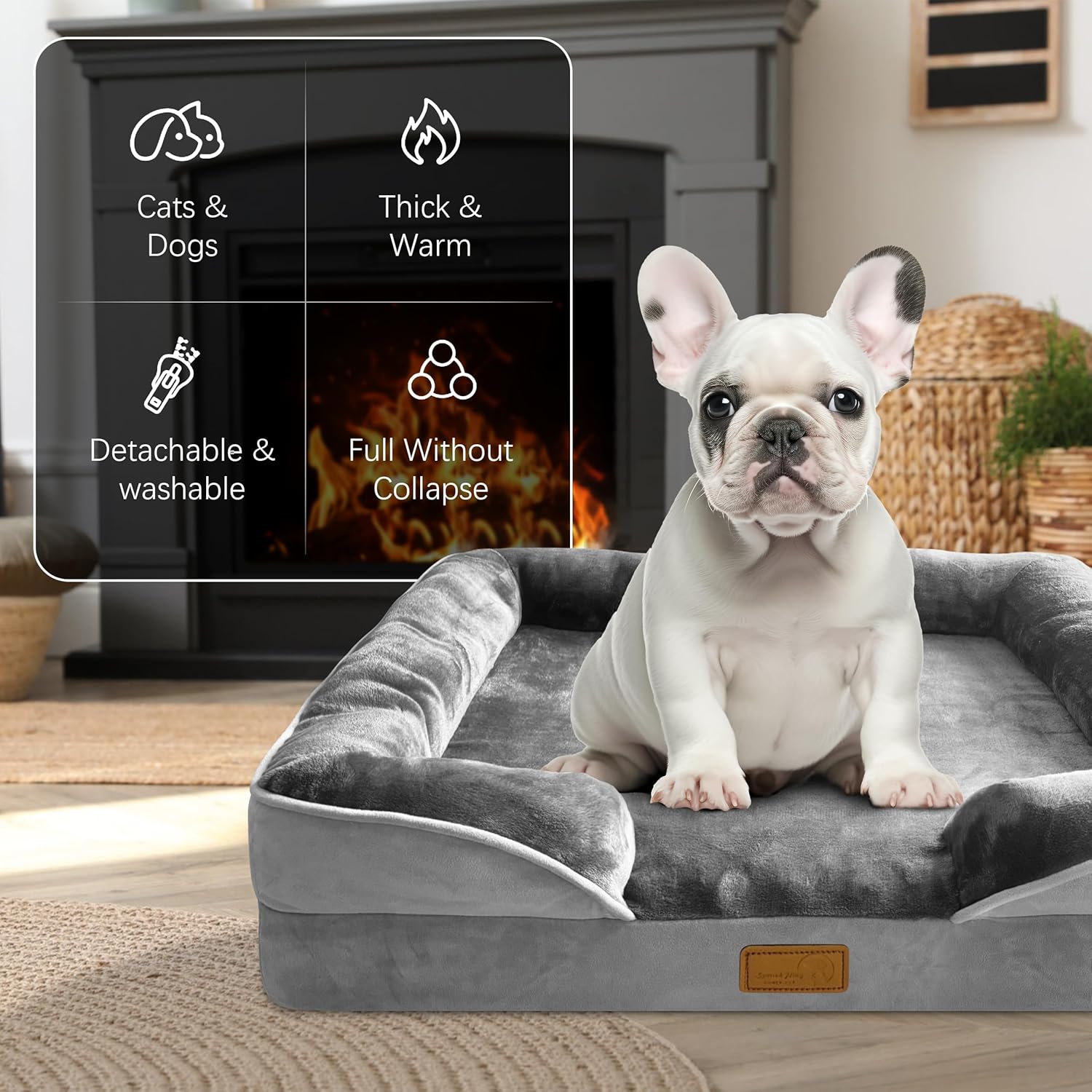 Orthopedic Dog Bed with Sides - Dog Sofa Beds for Medium Dogs, Supportive Foam Pet Couch Bed with Washable Removable Cover, Waterproof Lining and Non-Slip Bottom, Grey - M - Image 2