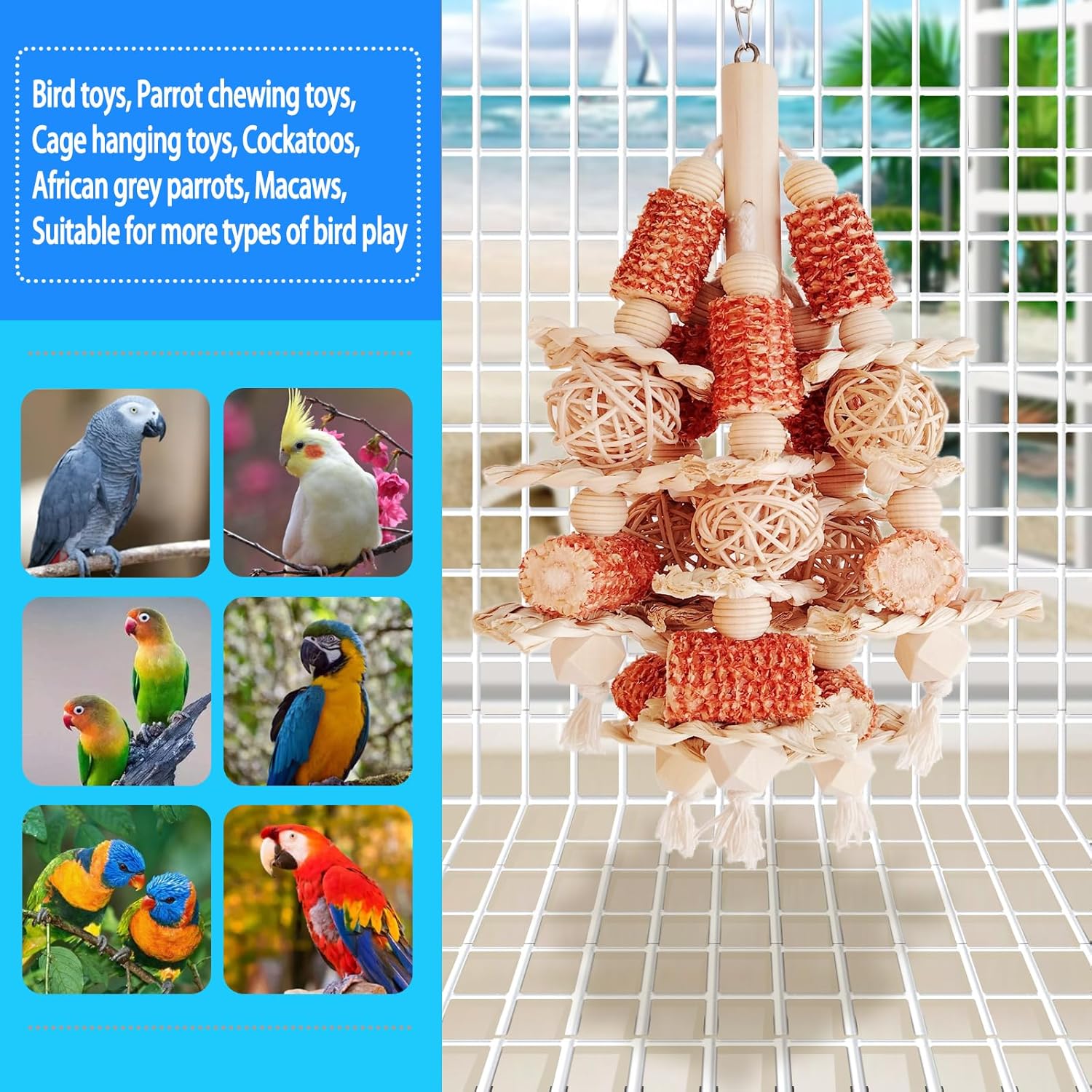 Bird Toys, Natural Corn Stick Parrot Toys Hanging in Bird Cages,for Small and Medium-Sized Macaws,African Grey,Cockatoos,Cockatiel,Sun Conure,Amazon Parrots - Image 3