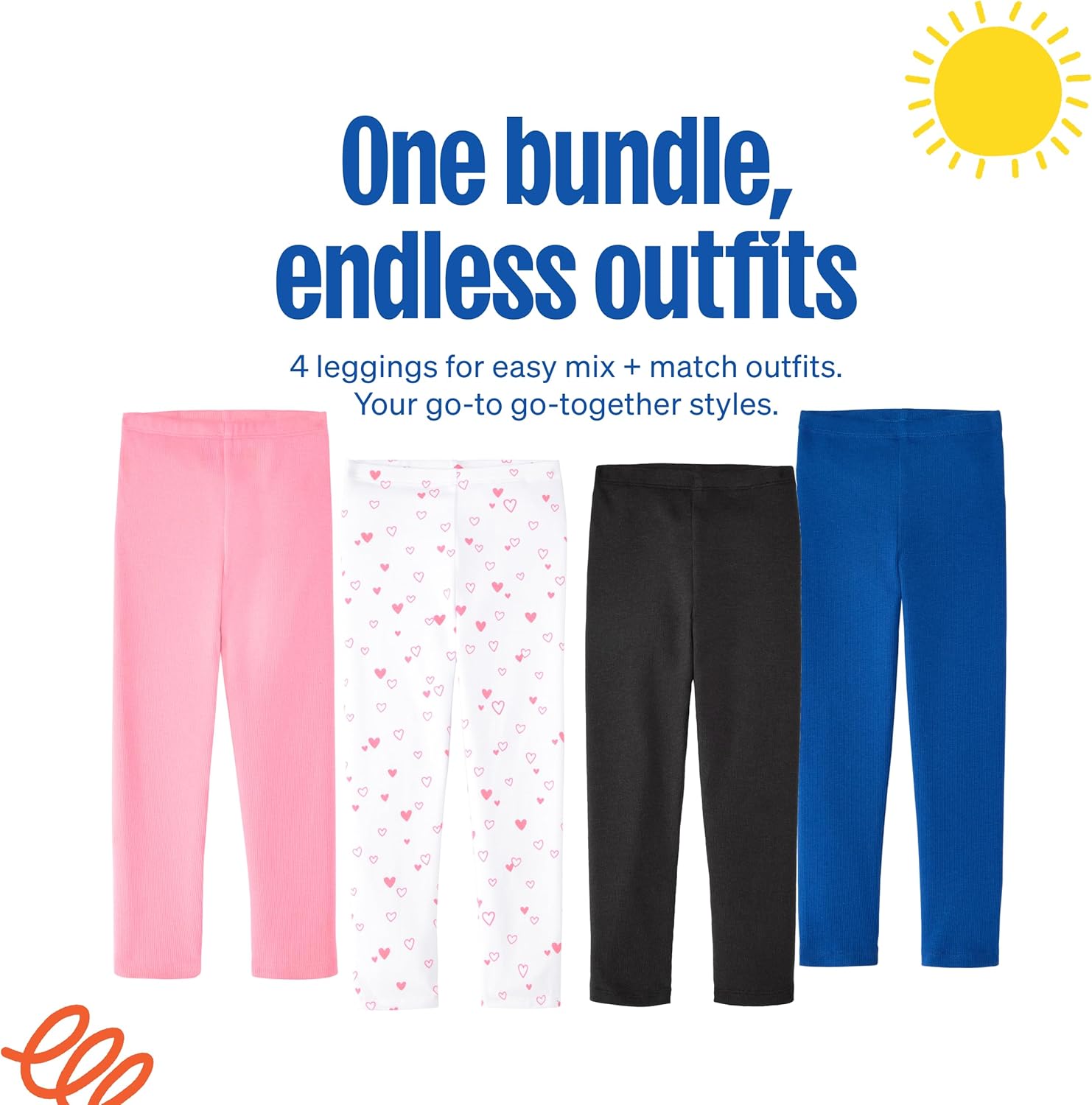 Garanimals Baby & Toddler Girl Heart Leggings - Machine-Washable Kid's Clothes - Size 6T - Pink, White, Navy Blue, Black - 4 Pack - Image 4