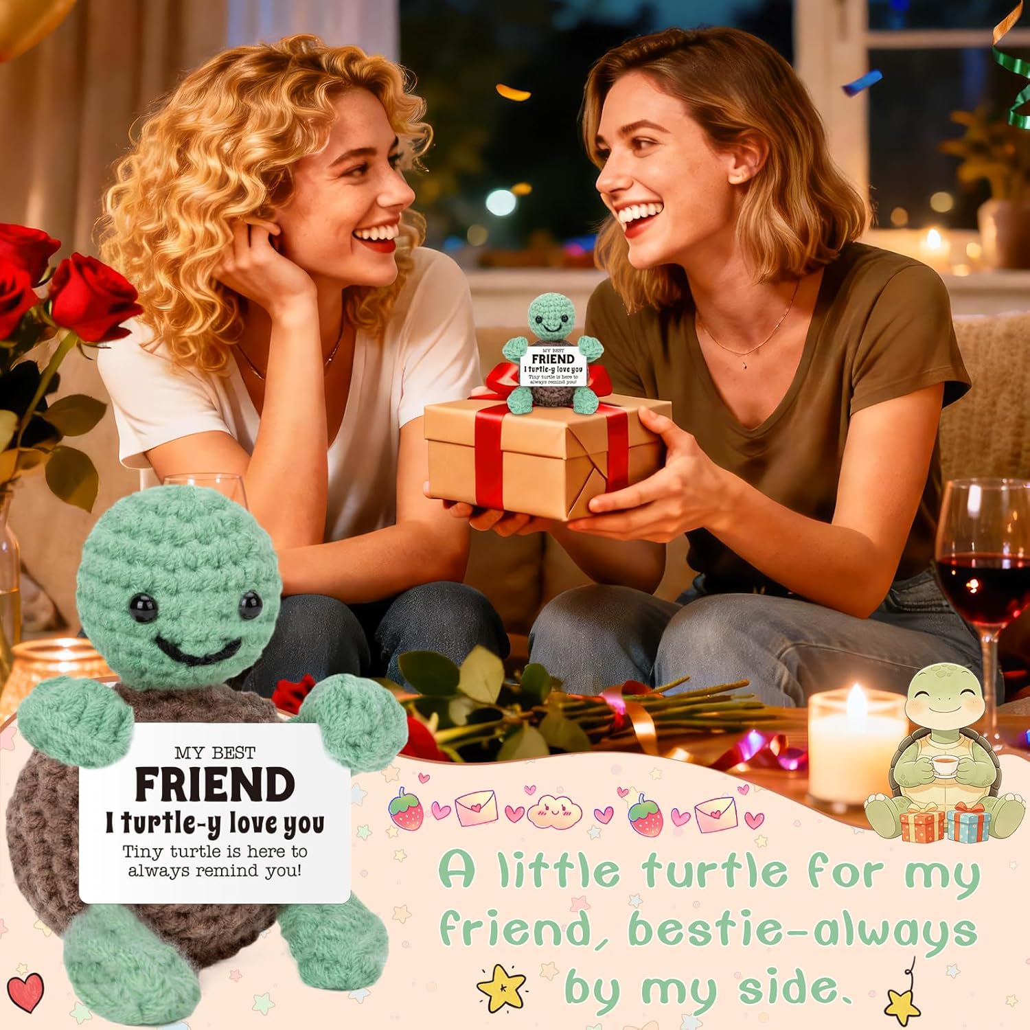 Mini Funny Turtle Best Friend Friendship Gifts for Women Men, Birthday Easter Gifts for Friends Female Male Girls Boys, I Love You Small Cute Stuff Things, Handmade Emotional Positive Crochet Turtle - Image 6