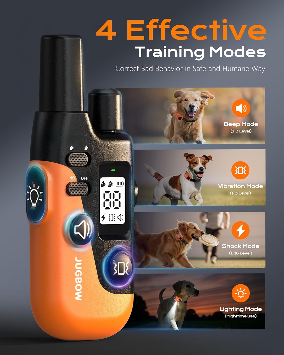 Jugbow Dog Shock Collar- 4200FT Dog Training Collar with Remote for 10-120lbs Small Medium Large Dog, IPX8-Waterproof Rechargeable E-Collar with LED Light - Image 2