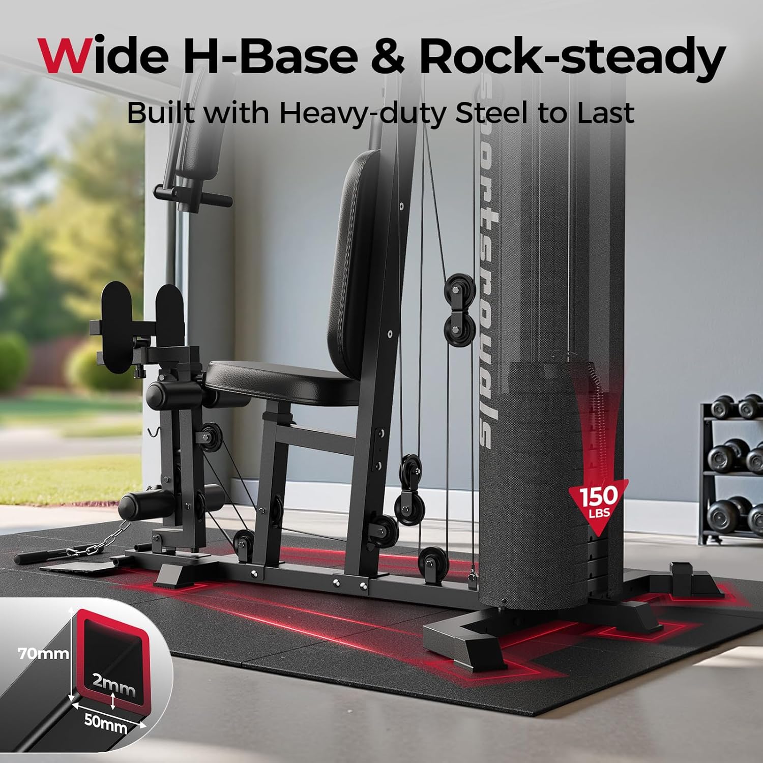 Sportsroyals Home Gym, Multifuntional Workout Station with 150LBS Weight Stack, Full Body Workout Equipment for Home Exercise Fitness - Image 3