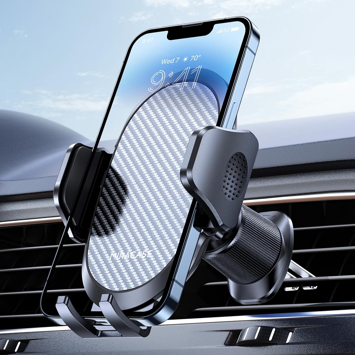 Miracase Phone Holders for Your Car with Metal Hook Clip, Air Vent Cell Phone Stand Car Mount, Universal Automobile Cradle for Garmin GPS Fit iPhone Android and All Smartphones, Dark Black