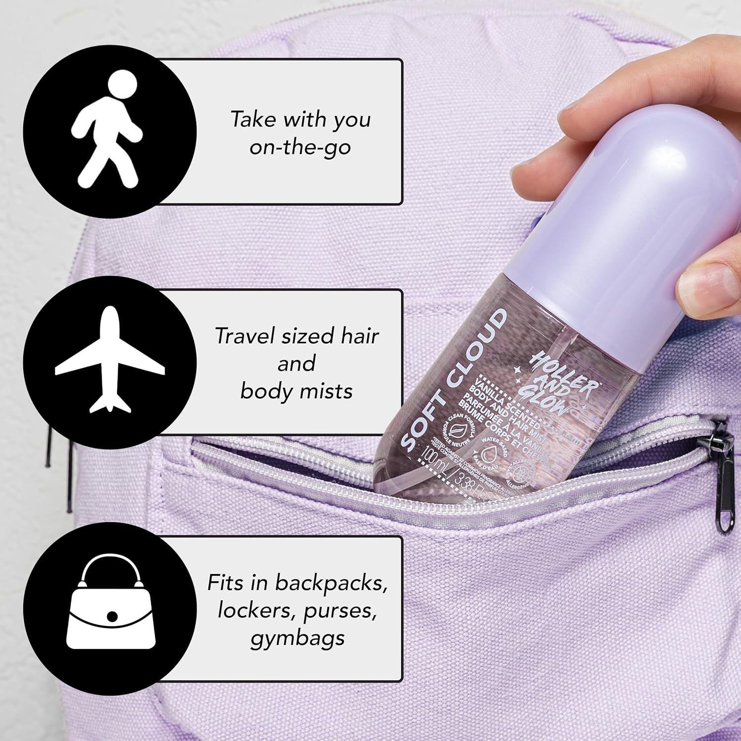 Holler And Glow Mood Boosting Soft Cloud Body & Hair Mist, Body Spray, Teen Girls Spritz, Long Lasting, Vanilla, Sweet Scented, Water Based Fragrance For Tweens, Clean & Gentle Formula, 3.38 Fl Oz - Image 5