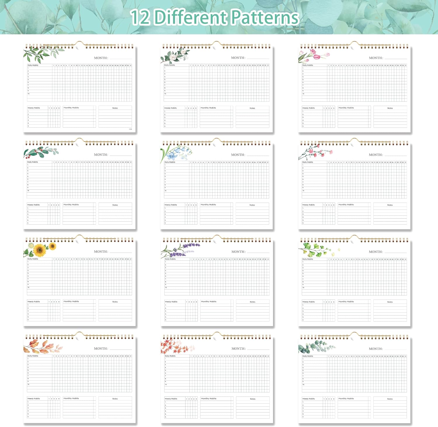 Habit Tracker Calendar - 12 Months Undated Daily Planner, 8"x10", Weekly & Monthly Period Habit Tracker Journal, Floral, Spiral Binding with Writable Goals Habits Track - Image 5